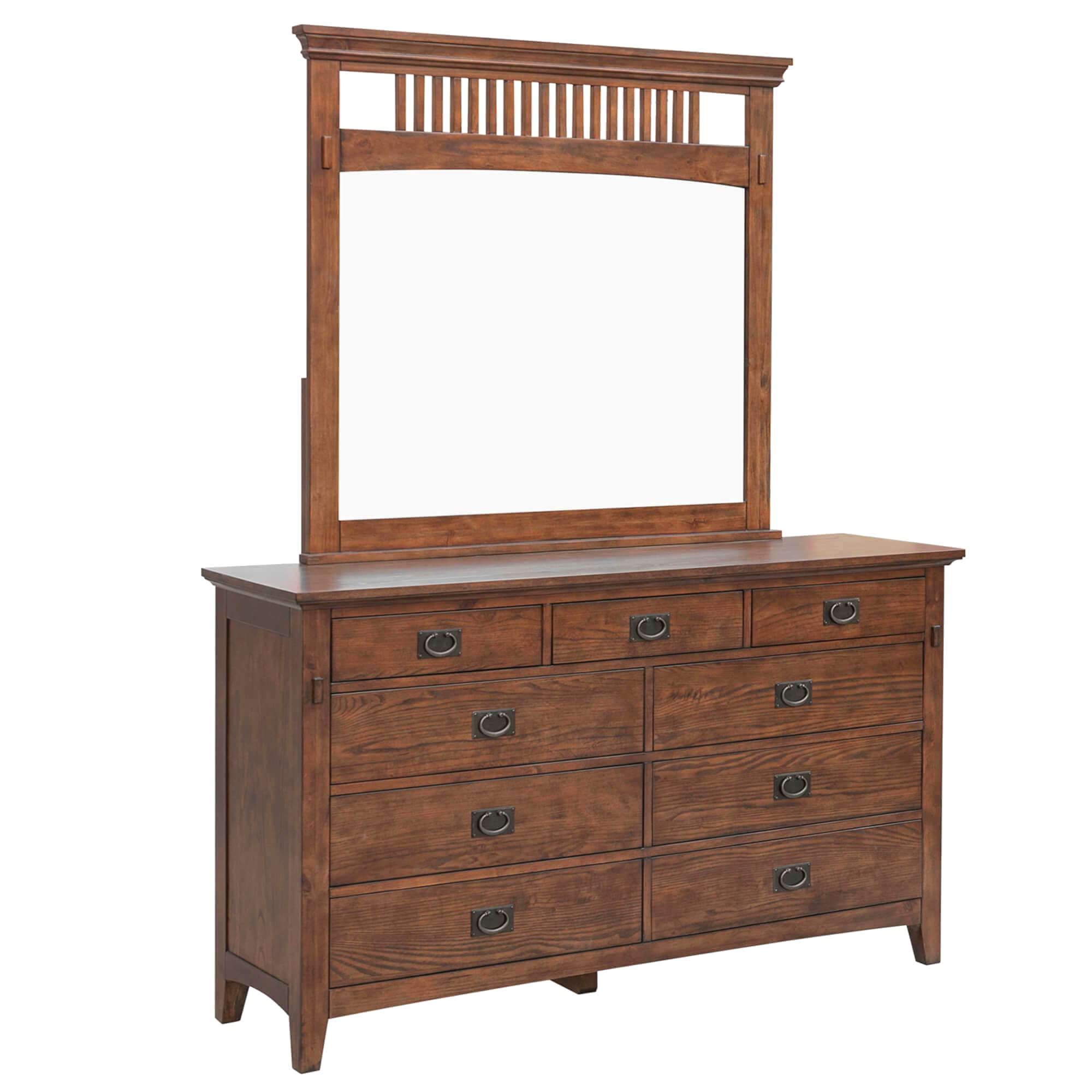 Sunset Trading Mission Bay 9 Double Bedroom Dresser With Mirror  Amish Brown Solid Wood Vanity With Chest Of Drawers