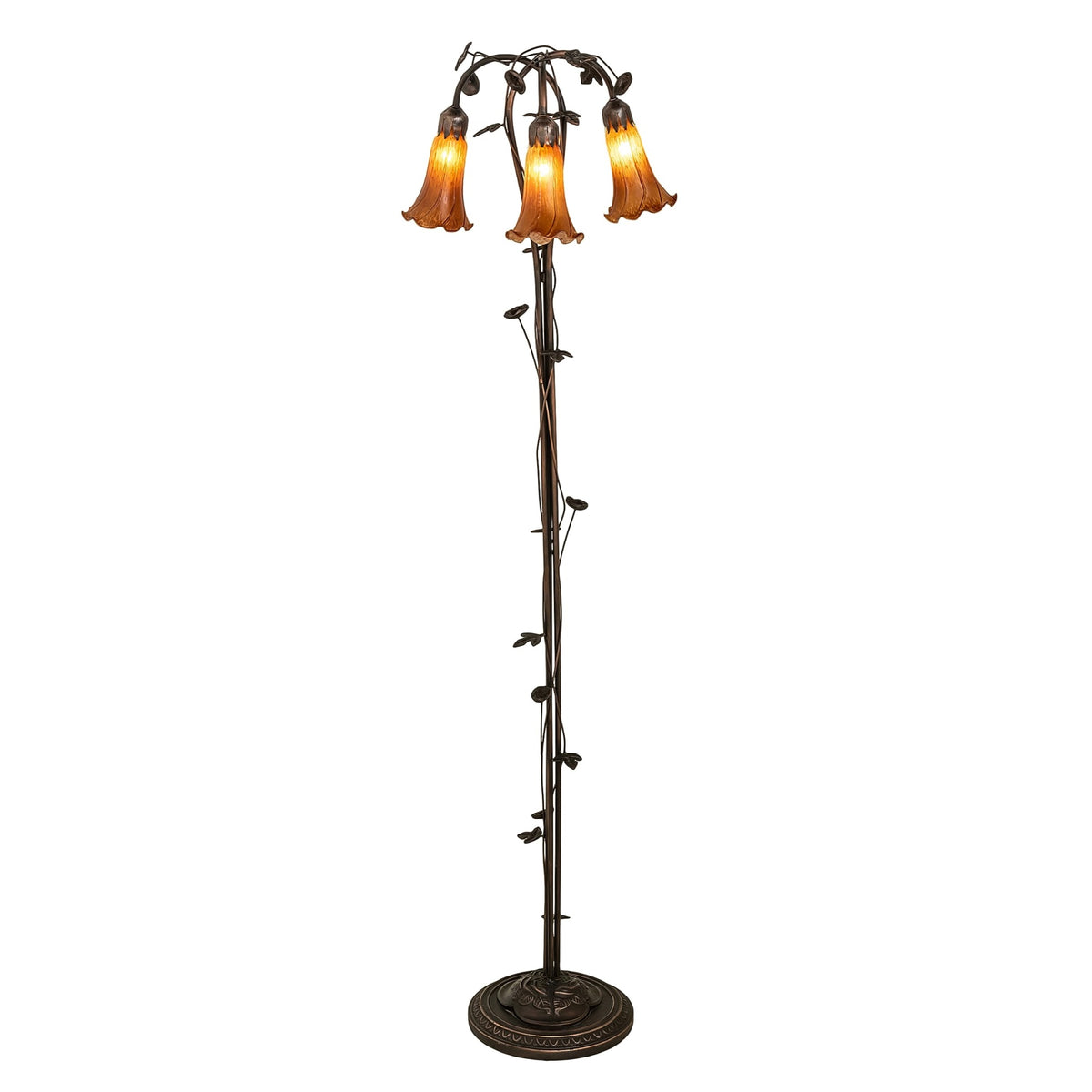 58' High Amber Tiffany Pond Lily 3 Light Floor Lamp