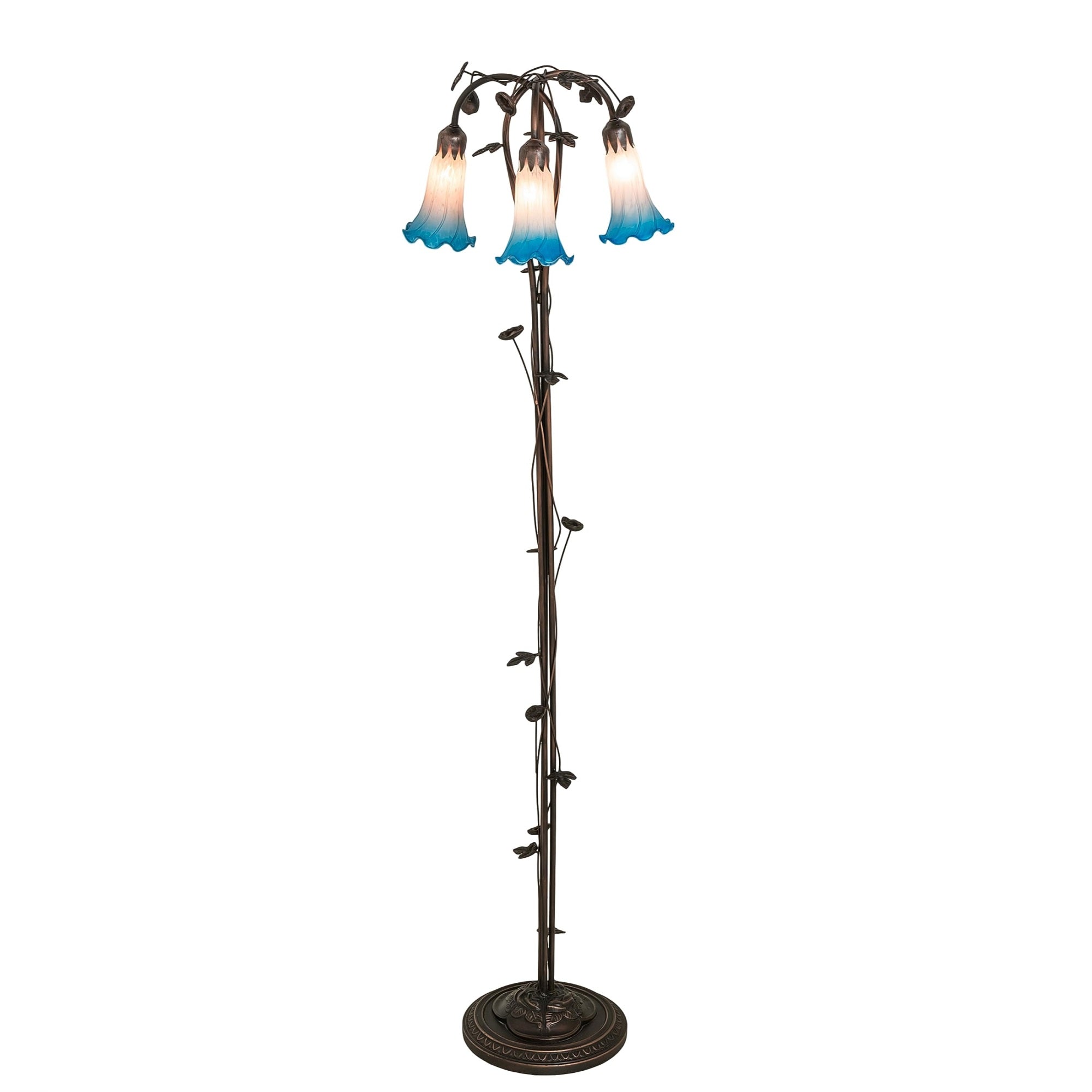 58' High Pink/Blue Tiffany Pond Lily 3 Light Floor Lamp