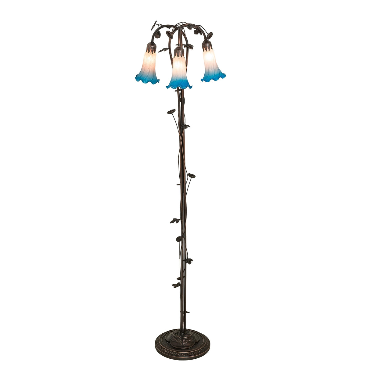 58' High Pink/Blue Tiffany Pond Lily 3 Light Floor Lamp
