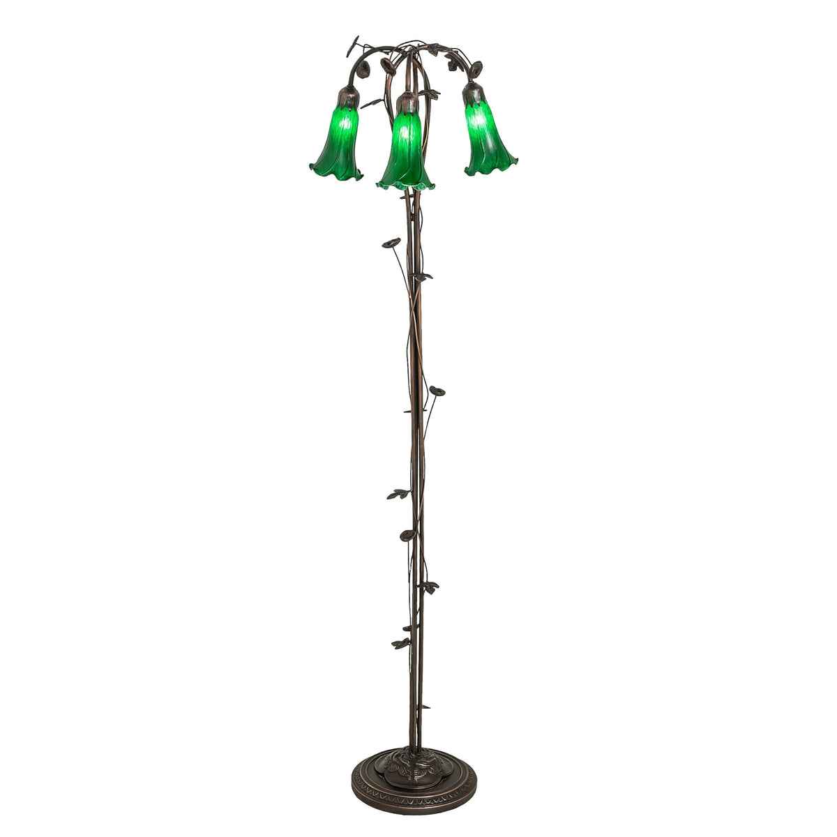 58' High Green Tiffany Pond Lily 3 Light Floor Lamp