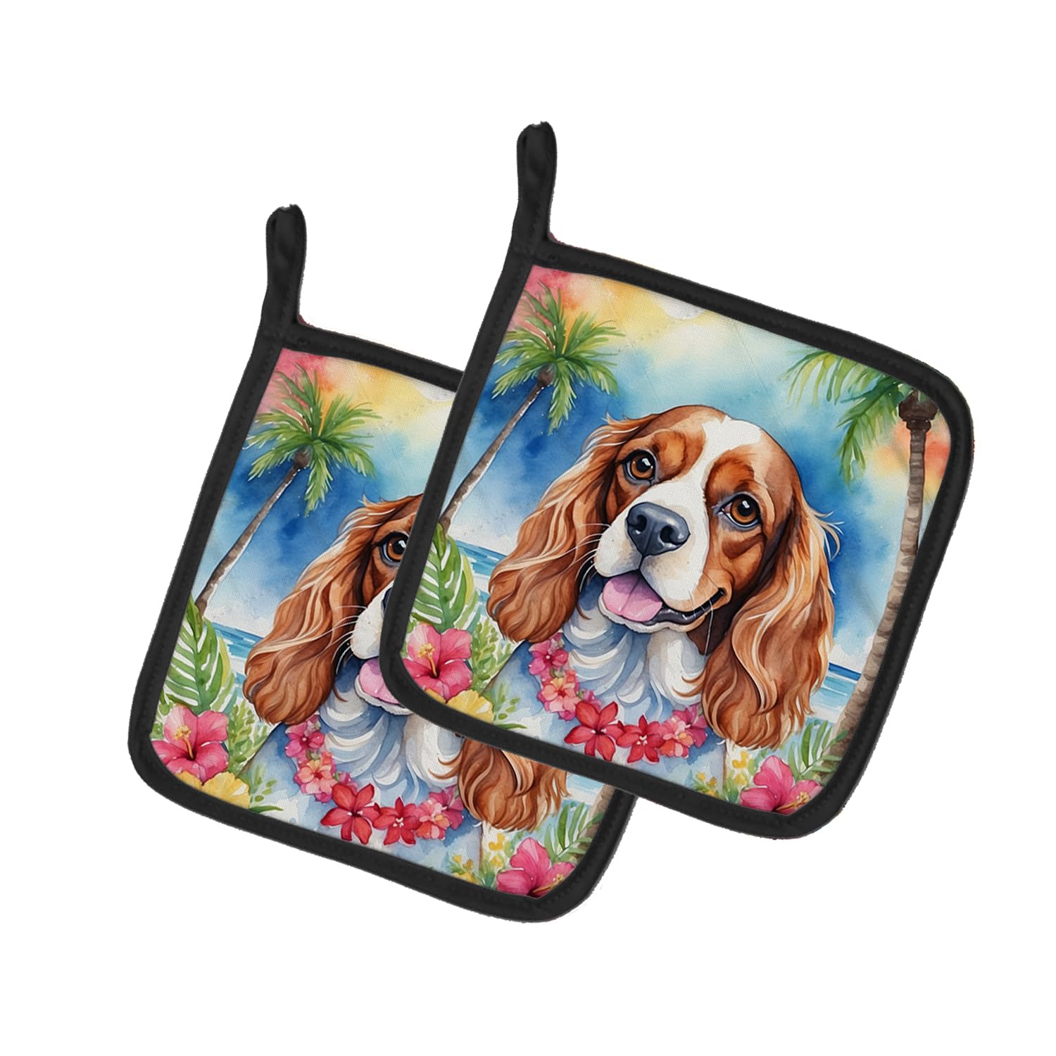 Cavalier Spaniel Luau Pair of Pot Holders