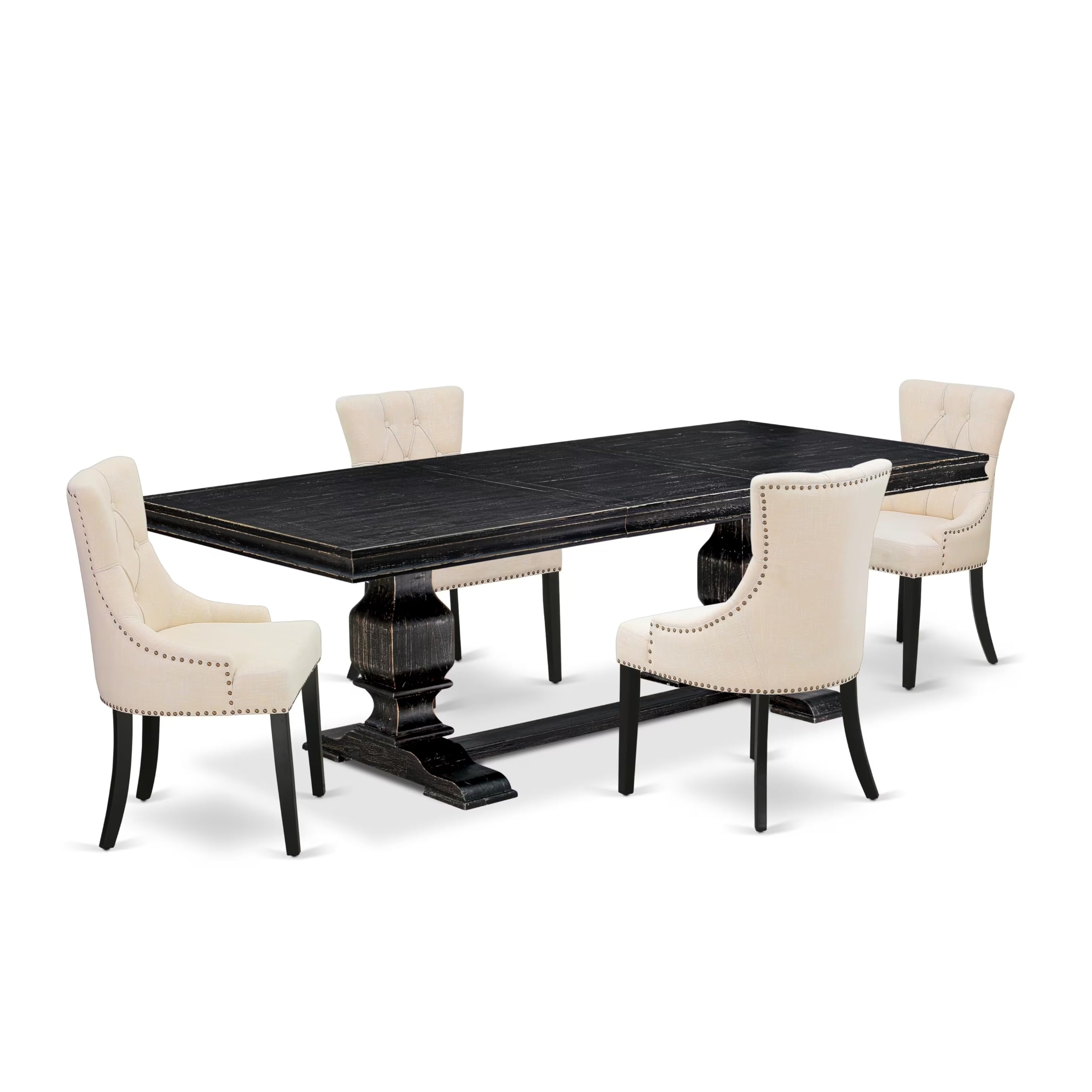 7 piece dining set a dining table and 6 Linen Fabric kitchen chairs & black legs