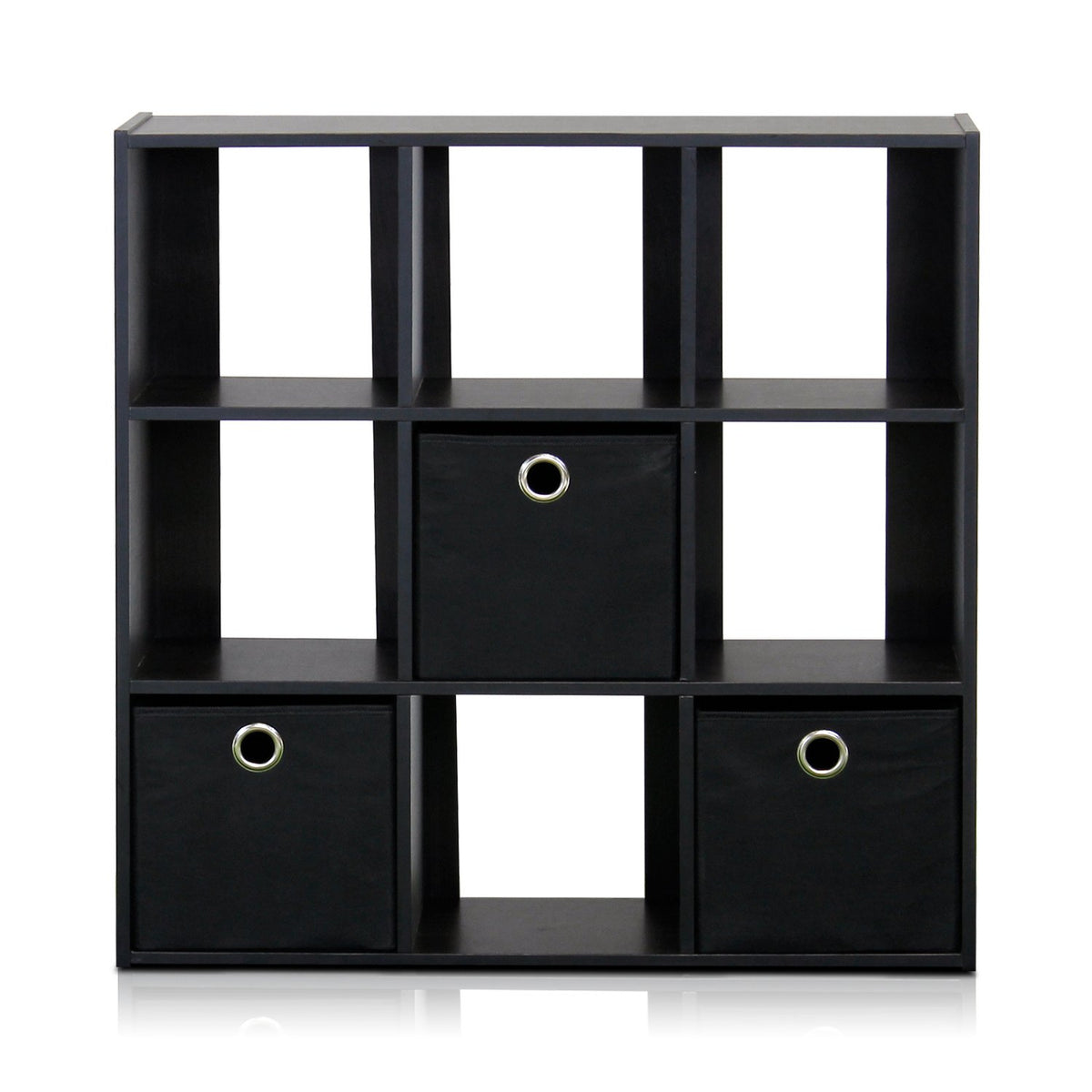 Furinno Simplistic 9-Cube Organizer With Bins, Small Size (Assembled Unit Dimensions : 7.9'D X 26.5'W X 26.7'H Inches), Espresso/Black