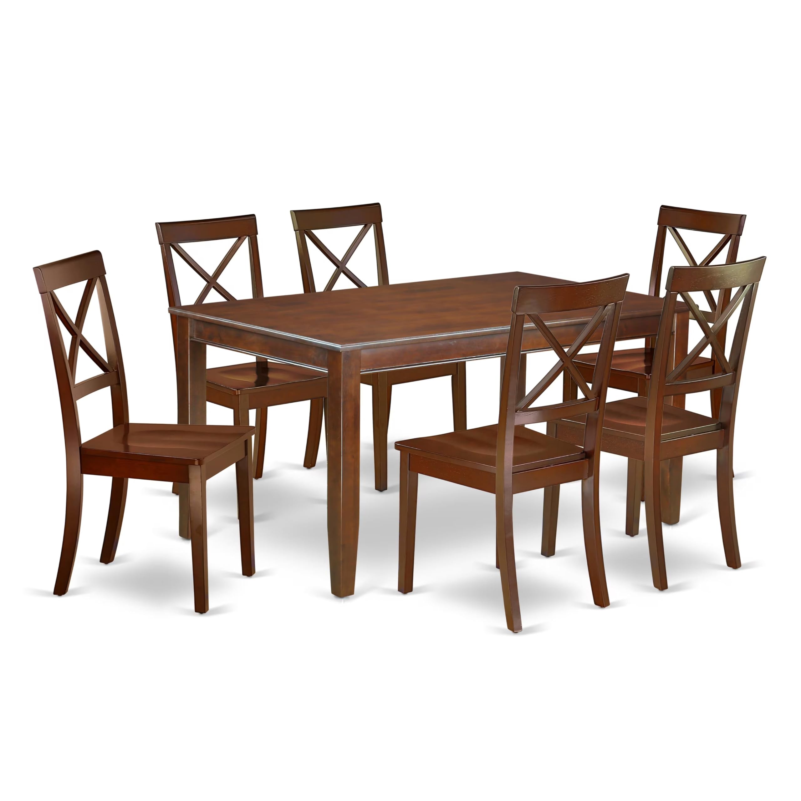 DUBO7-MAH-W 7Pc Rectangle 60 Inch Dining Table And Six Wood Seat Chairs