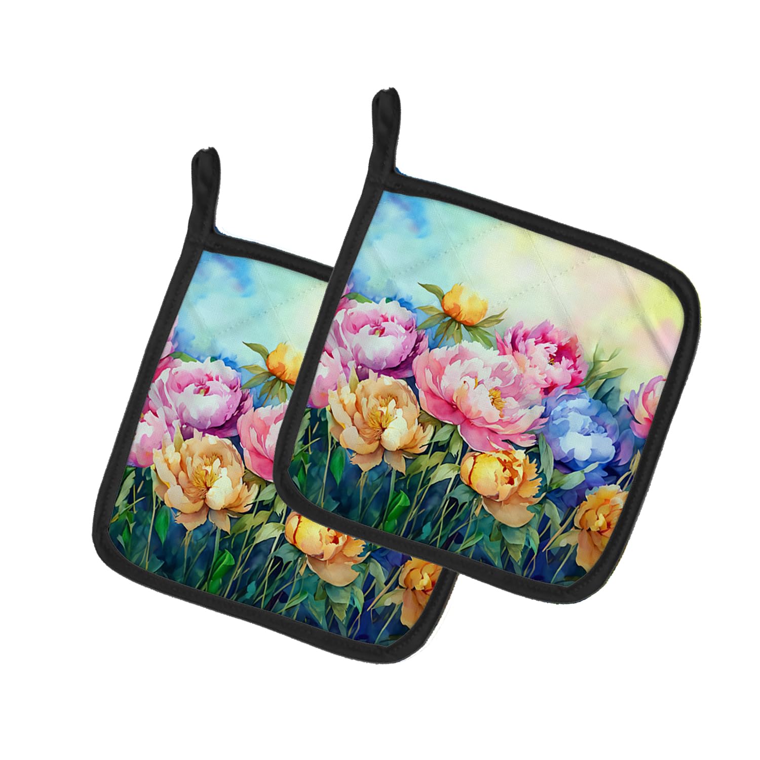 Peonies in Watercolor Pair of Pot Holders