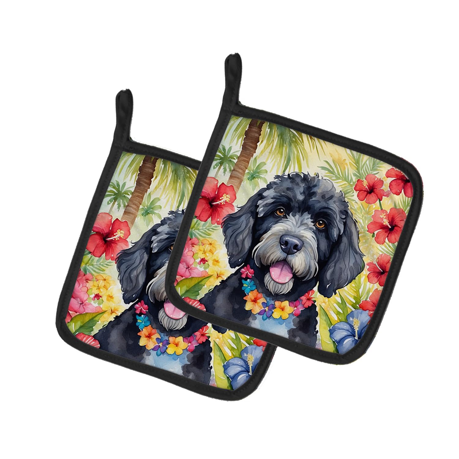 Portuguese Water Dog Luau Pair of Pot Holders