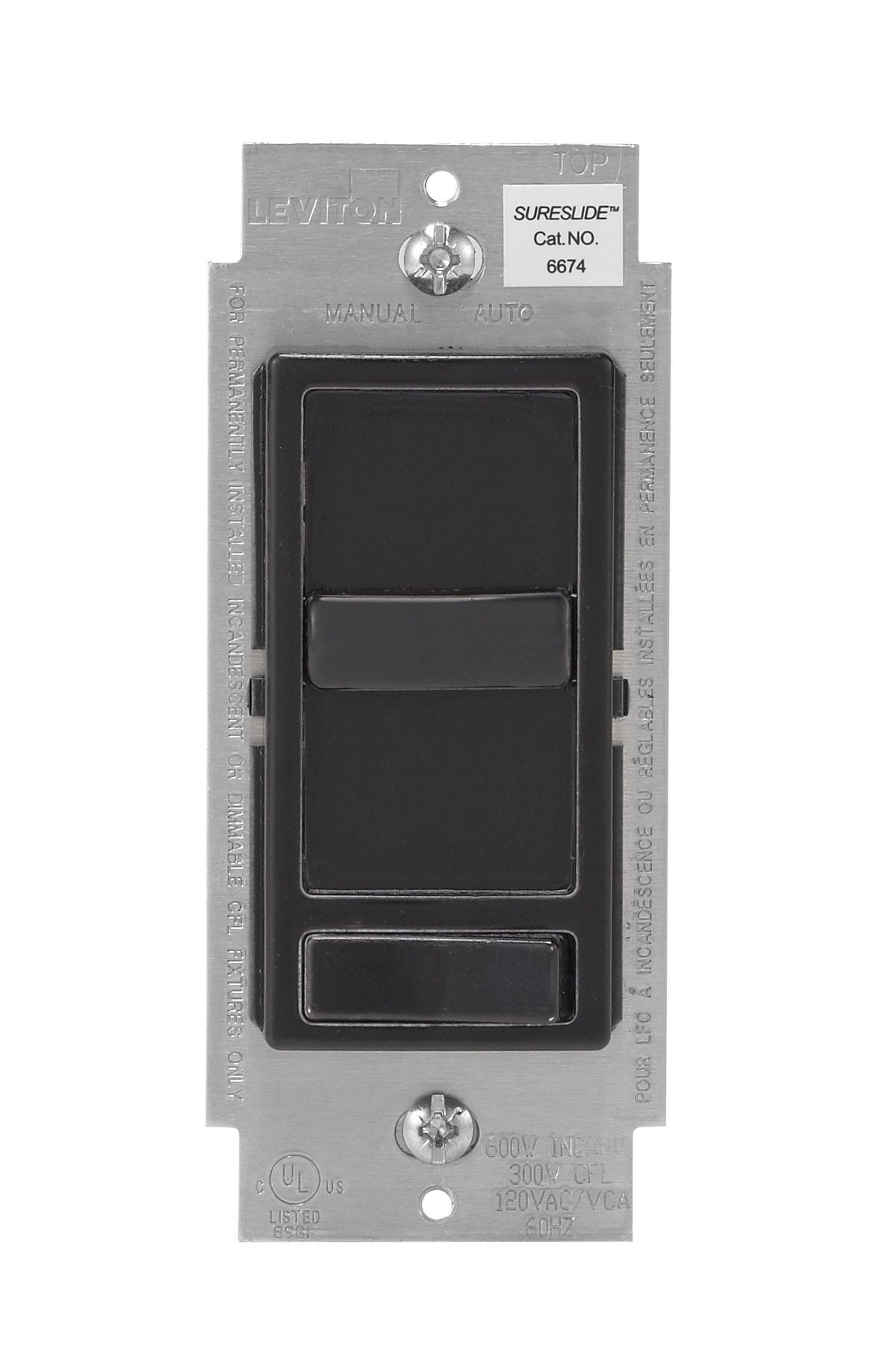 Leviton Sureslide Dimmer Switch For Dimmable Led, Halogen And Incandescent Bulbs, 6674-P0E, Black