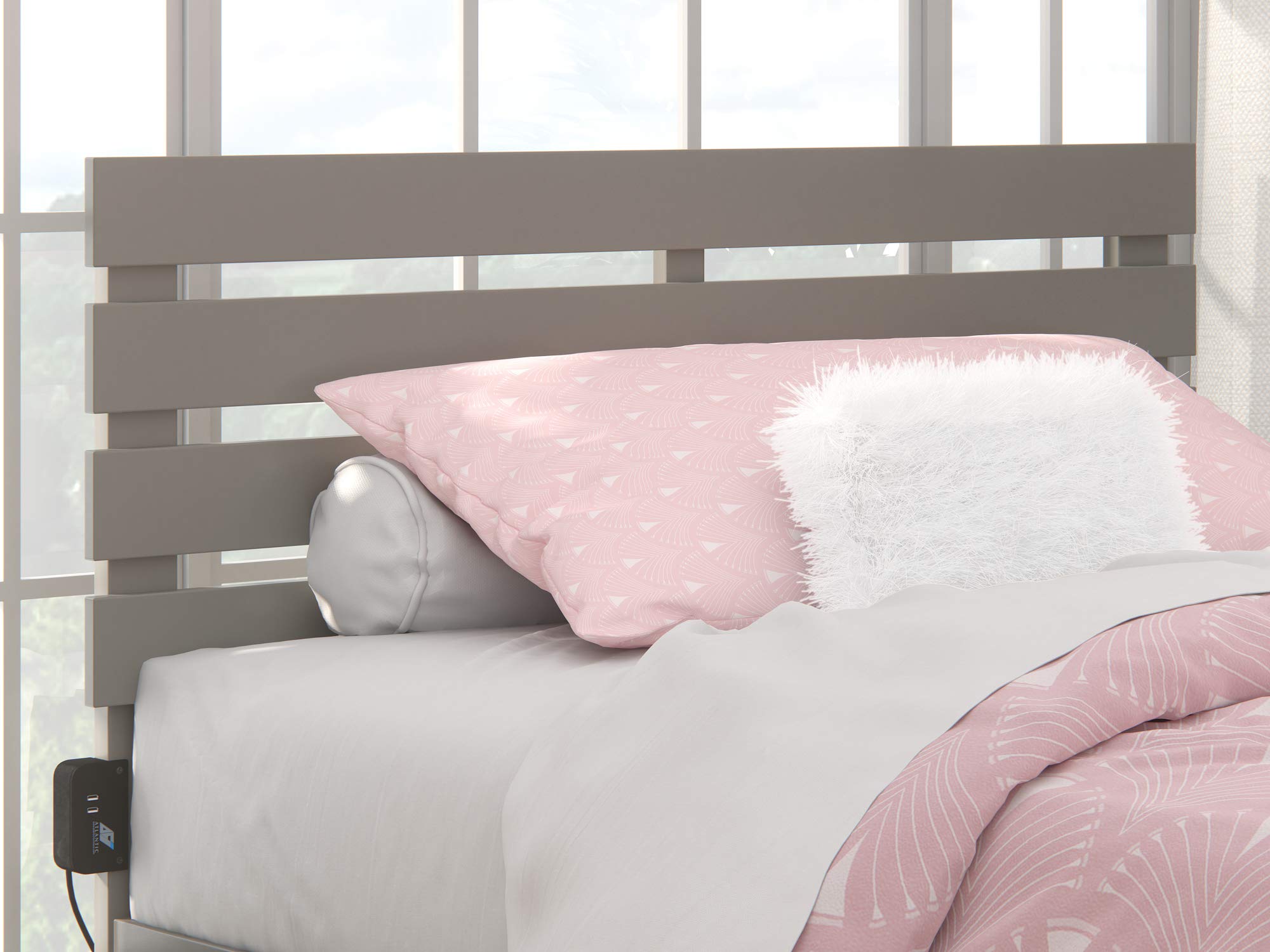 Oxford Full Headboard with USB Turbo Charger in Grey