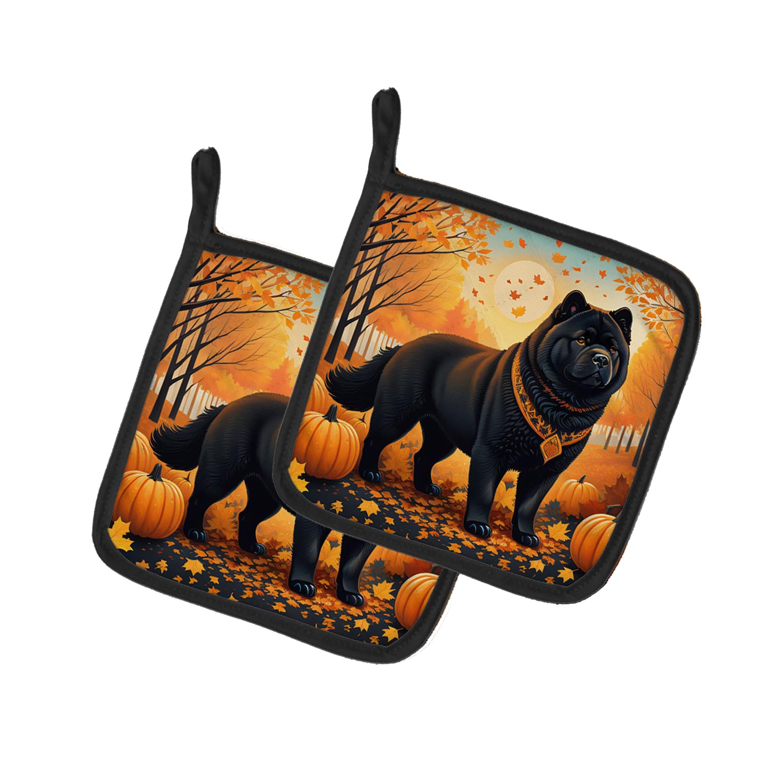 Black Chow Chow Fall Pair of Pot Holders