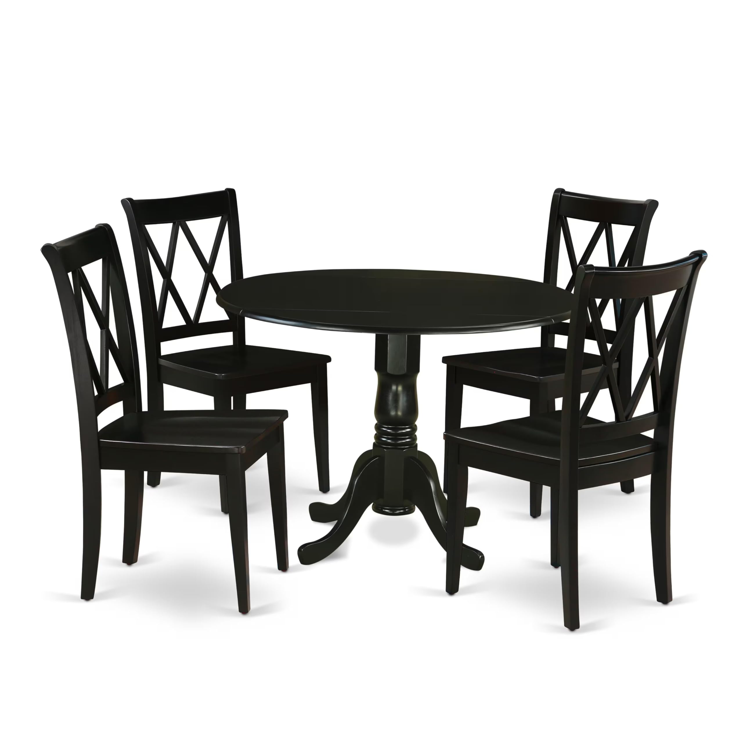 East West Furniture DLCL5-BLK-W Dublin 5 Piece Set for 4 Includes a Round Kitchen Table with Dropleaf and 4 Dining Room Chairs, 42x42 Inch