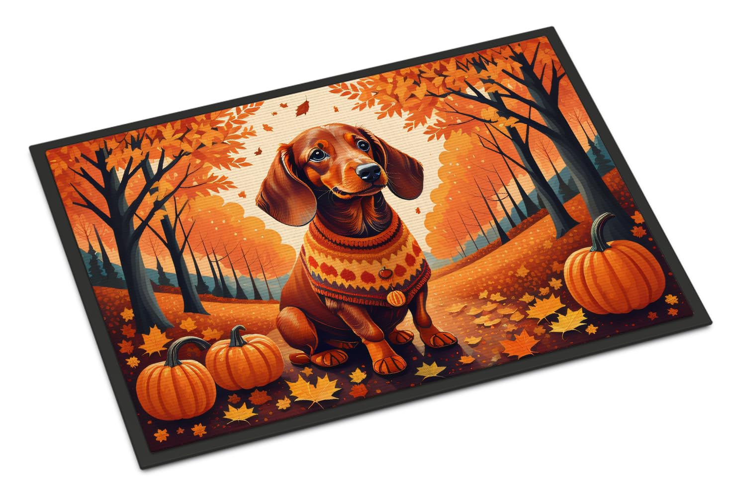Carolines Treasures DAC1043MAT Dachshund Fall Doormat 18x27 Front Door Mat Indoor Outdoor Rugs for Entryway, Non Slip Washable Low Pile, 18H X 27W