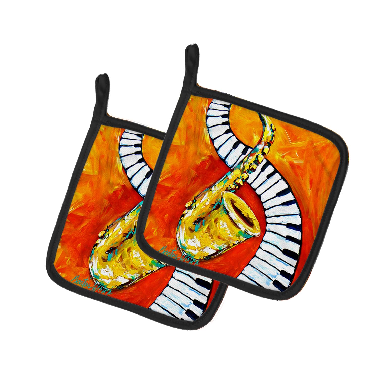 Something Blues Saxaphone and Piano Pair of Pot Holders