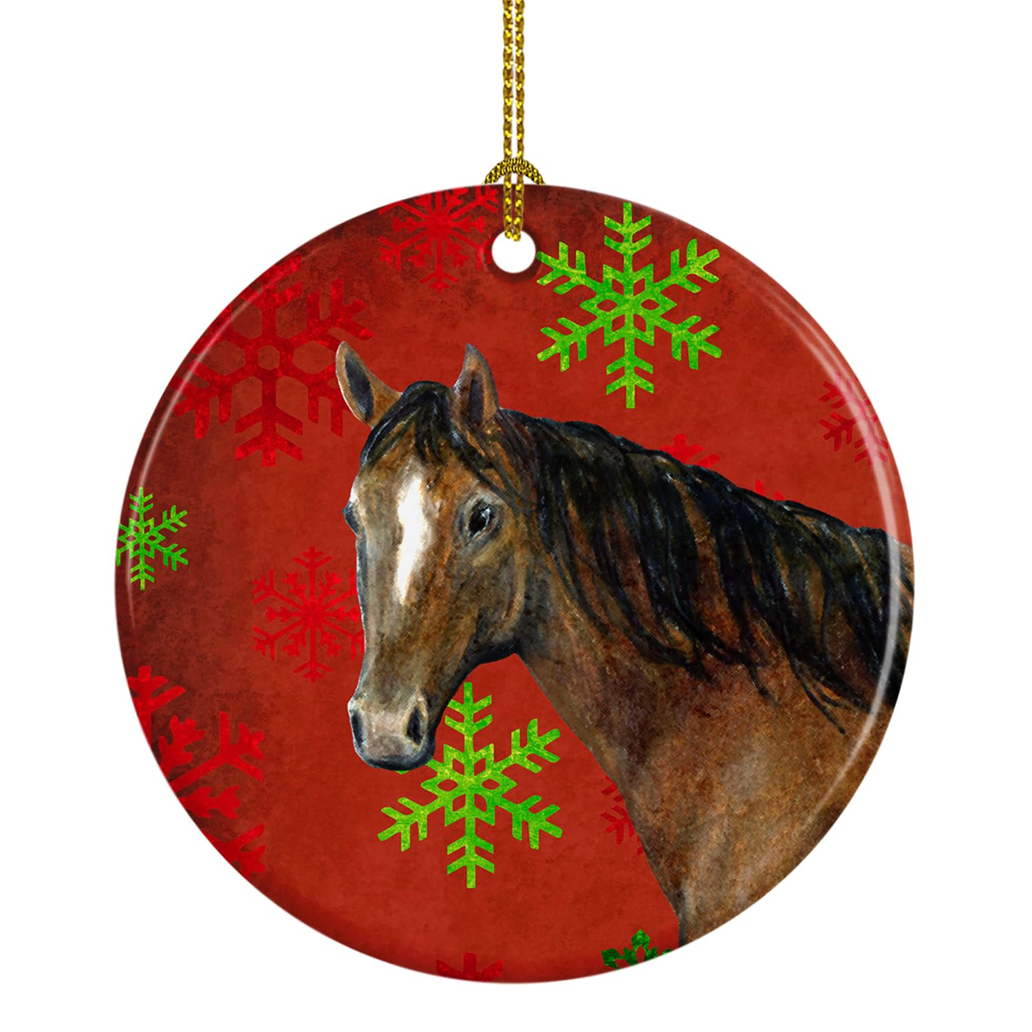 Horse Red Snowflakes Holiday Christmas Ceramic Ornament SB3121CO1