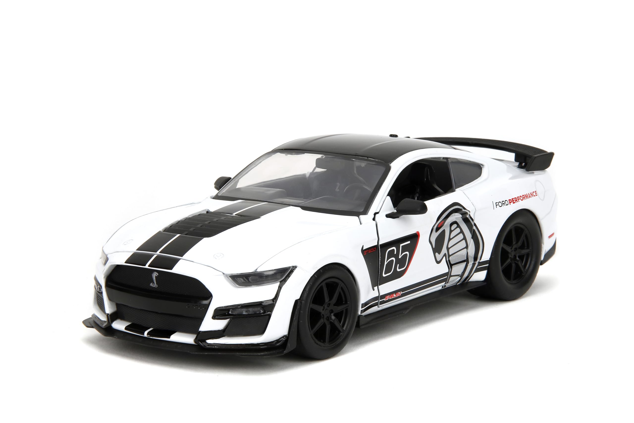 2020 Ford Mustang Shelby GT500 #65 White with Black Top and Stripes Ford Performance ?Bigtime Muscle? Series 1/24 Diecast Model Car by Jada