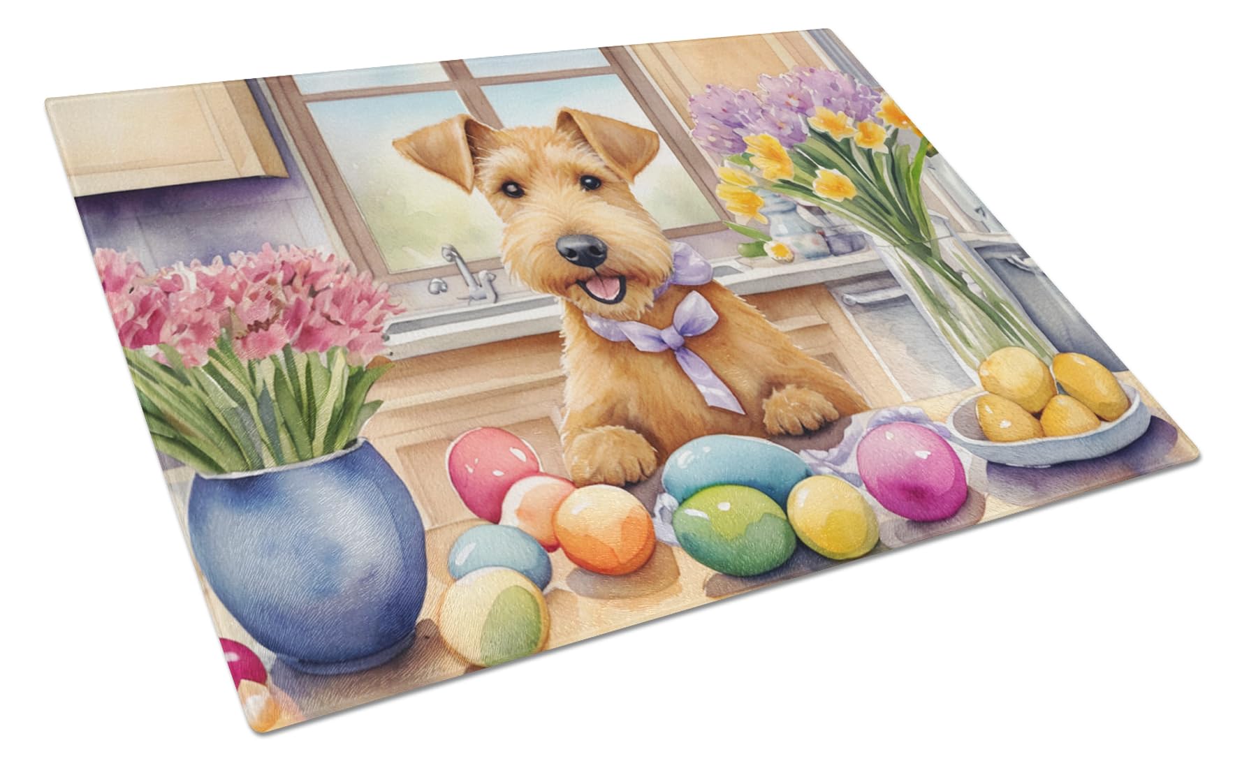 Carolines Treasures DAC6848LCB Decorating Easter Lakeland Terrier Glass Cutting Board Decorative Tempered Glass Kitchen Cutting and Serving Board Large Size Chopping Board