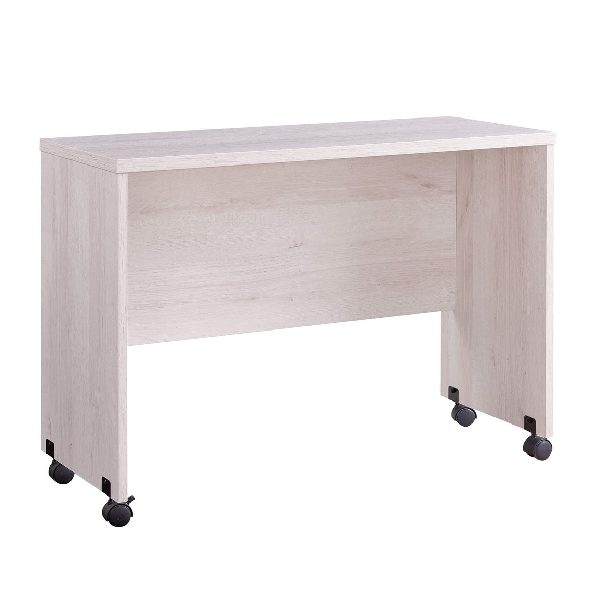 Benjara Rectangular Wooden Desk Return With Casters And Grain Details, White