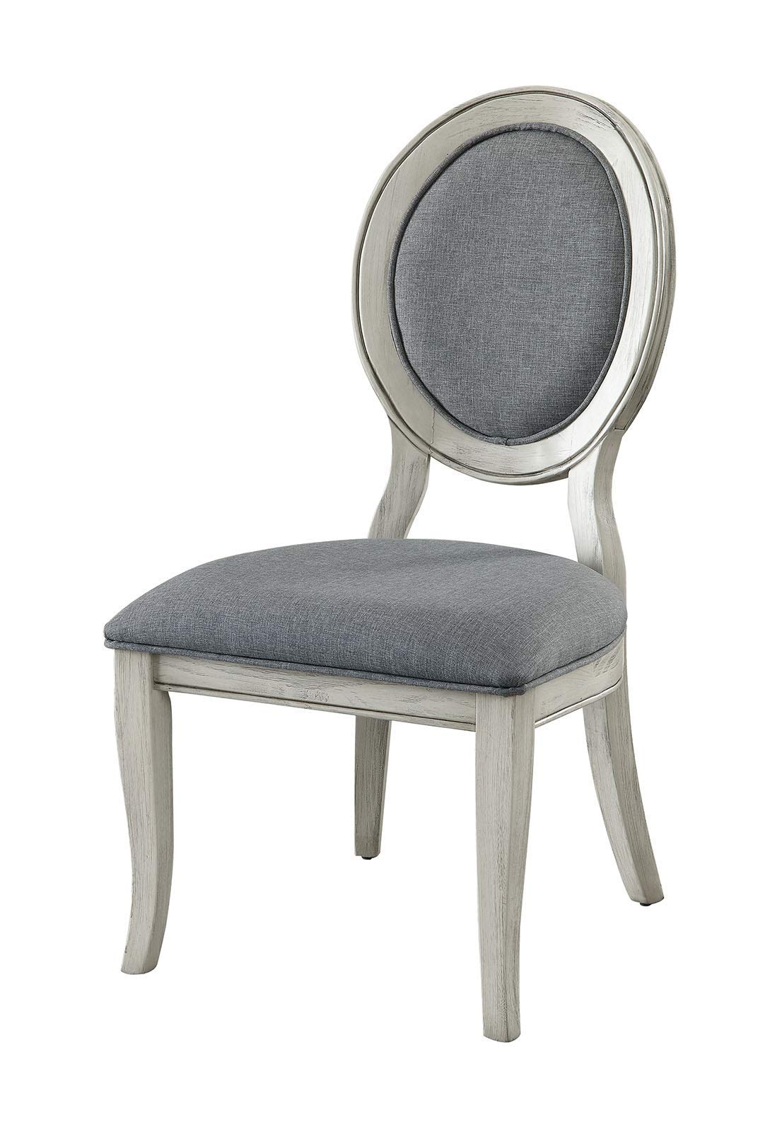 Benjara Benzara Wooden Chair With Fabric Upholstery, Pack Of Two, Gray And White,
