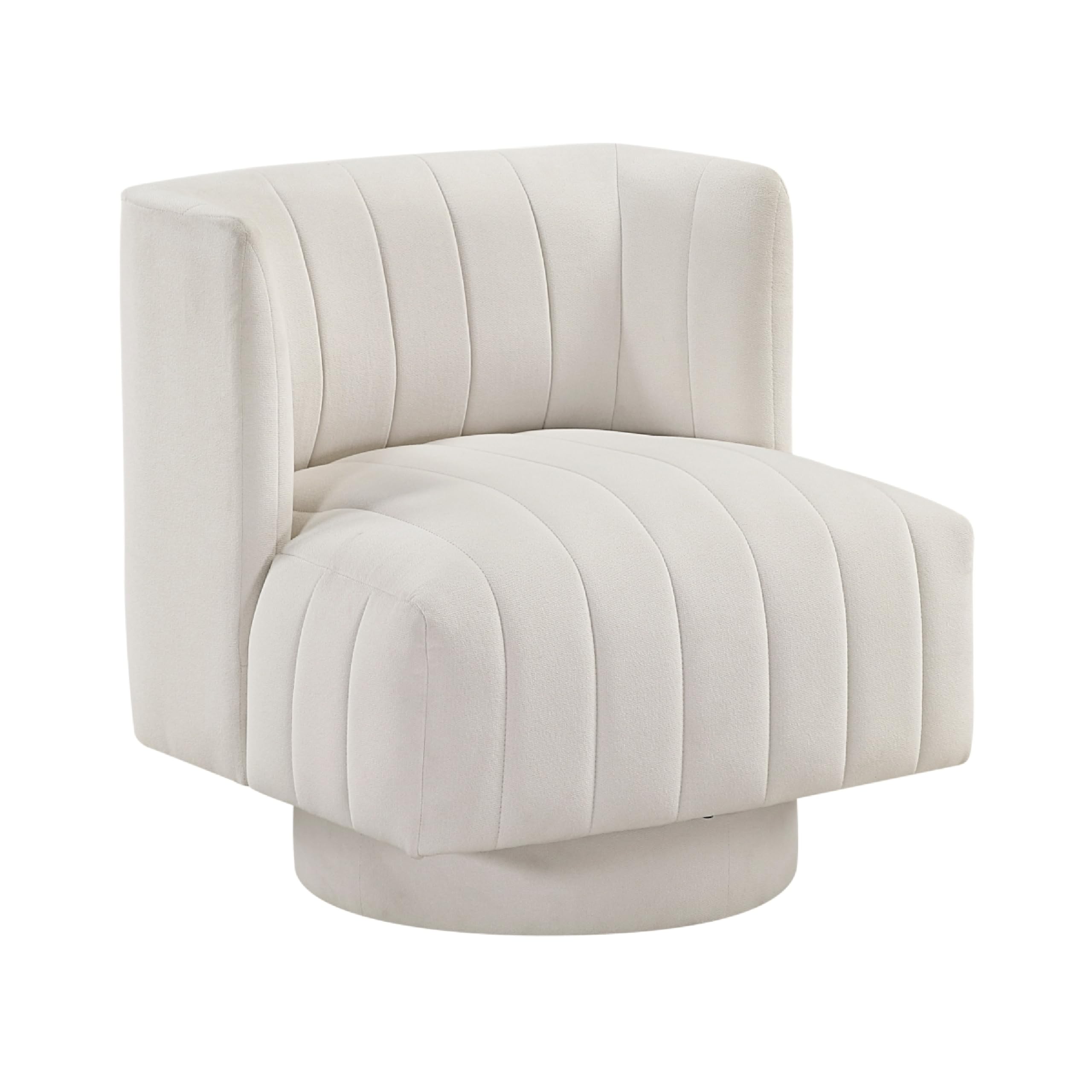 Joya Swivel Accent Chair, Barrel Wingback, Channeled Beige Polyester
