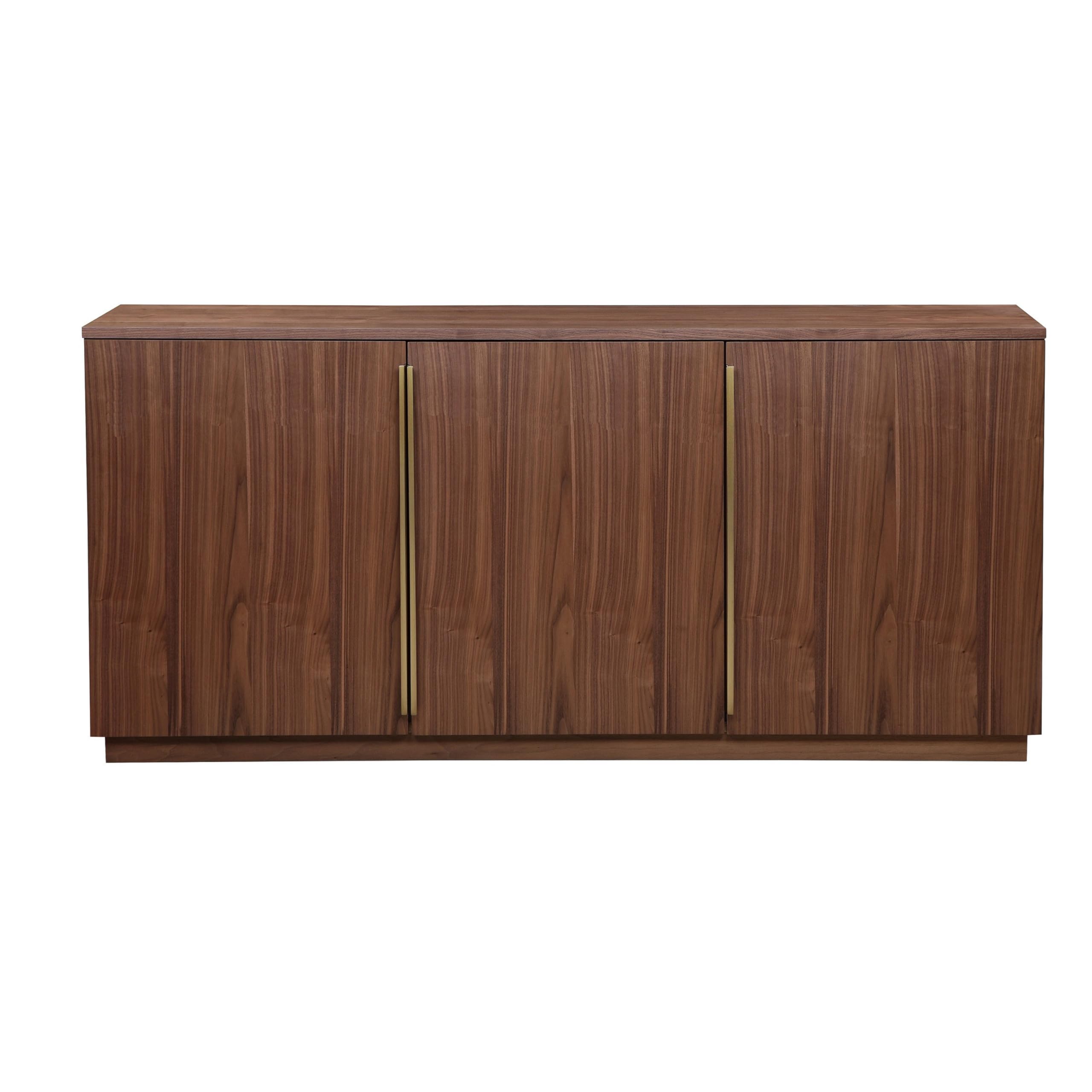 Tommy 63 Inch Sideboard Buffet, 3 Door Storage, Shelves, Walnut Brown Wood