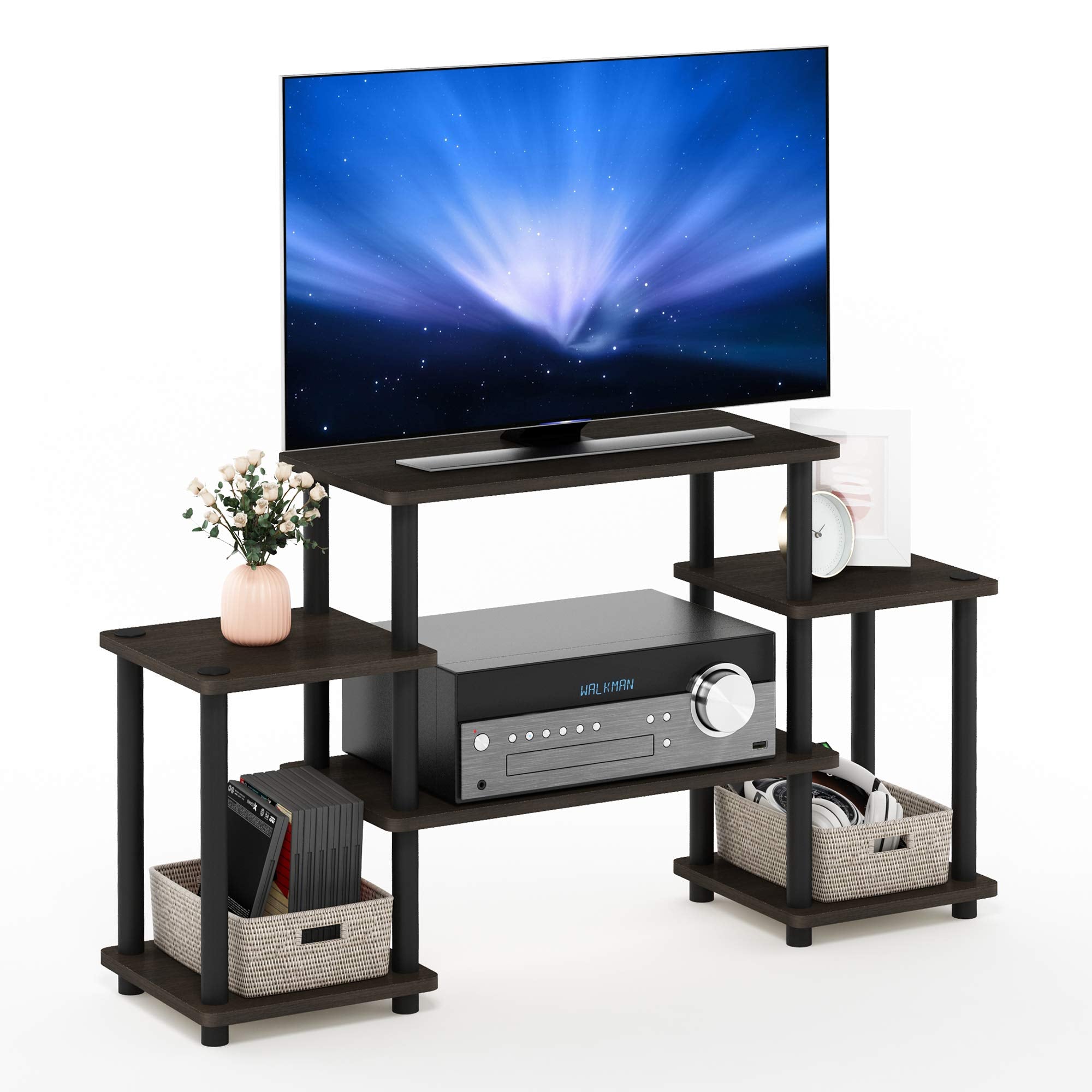 Furinno 11257DBR/BK Turn-N-Tube No Tools Entertainment Center,Dark Brown/Black