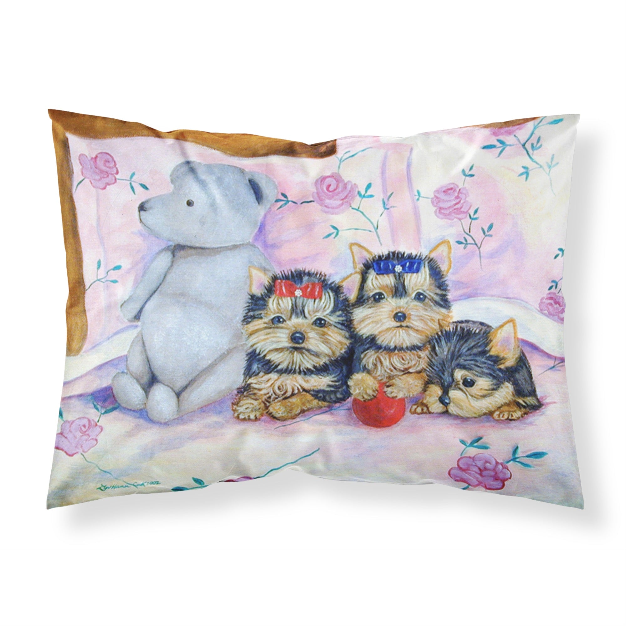 Caroline'S Treasures 7192Pillowcase Yorkie Puppies Three In A Row Moisture Wicking Fabric Standard Pillowcase, Large, Multicol