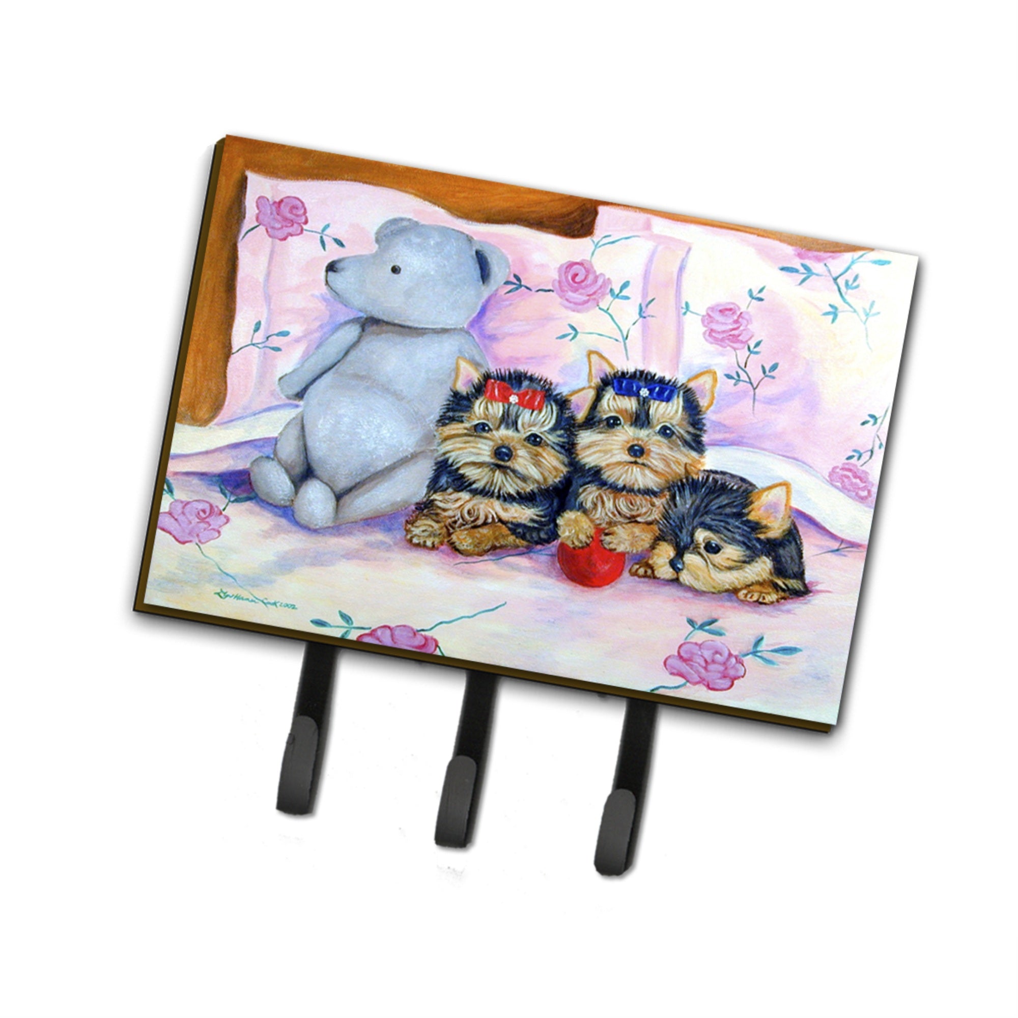 Caroline'S Treasures 7192Th68 Yorkie Puppies Three In A Row Leash Holder Or Key Hook, Large, Multicolor