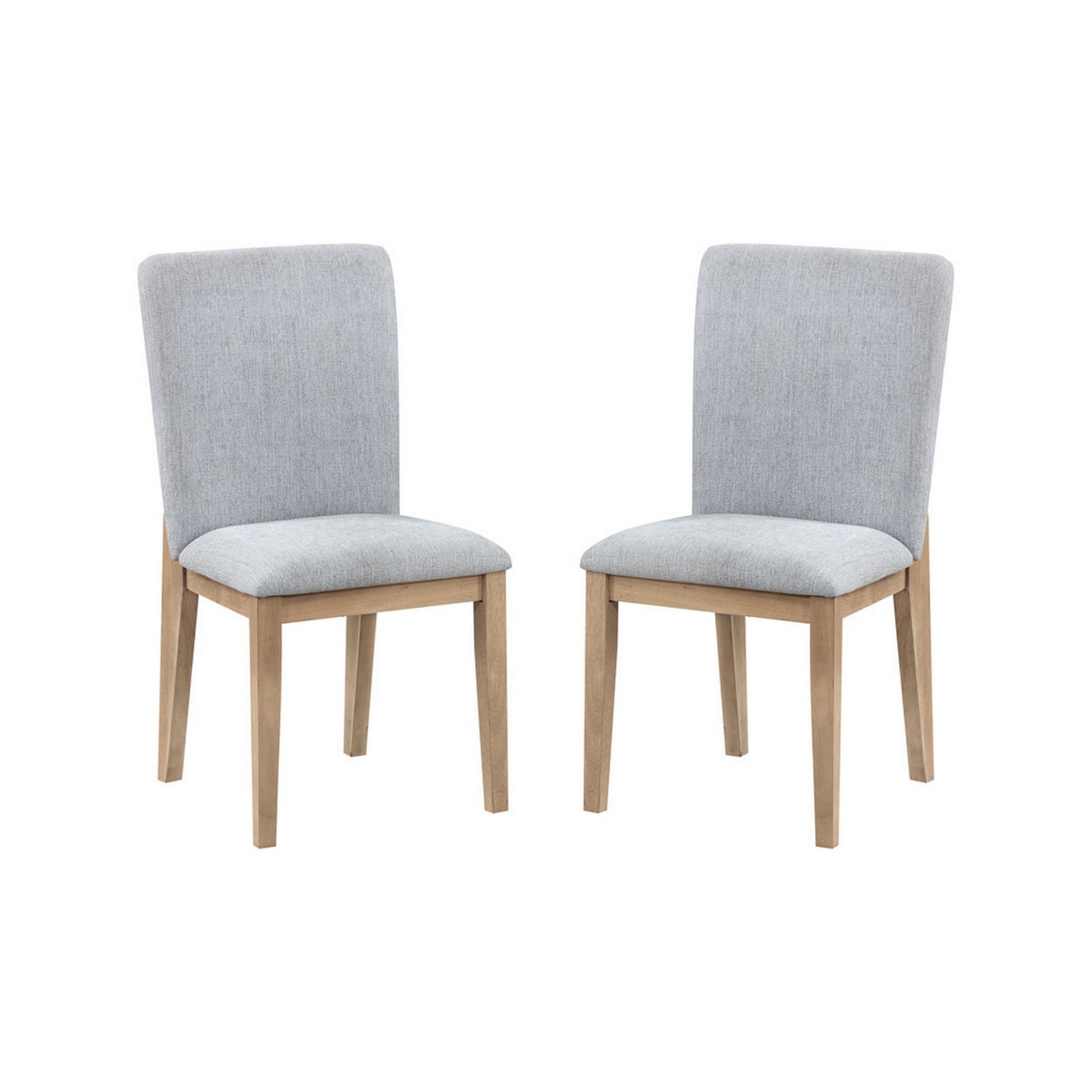 Emi 25 Inch Dining Chair Set of 2, Cushioned Seat, Gray Linen Upholstery