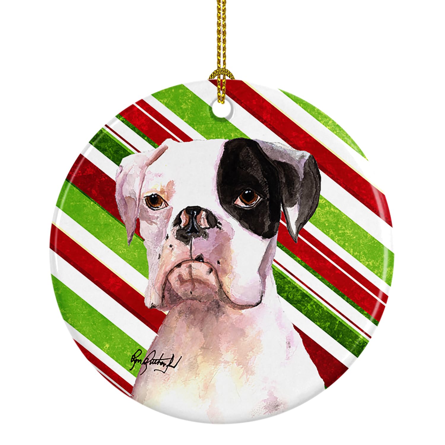 Cooper Candy Stripe Boxer Christmas Ceramic Ornament