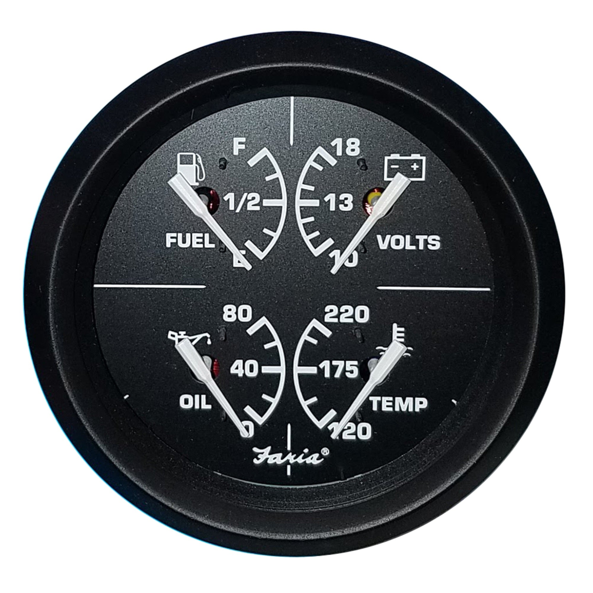 Faria Euro Black 4' 4 In 1 Multifunction Gauge - Volt/