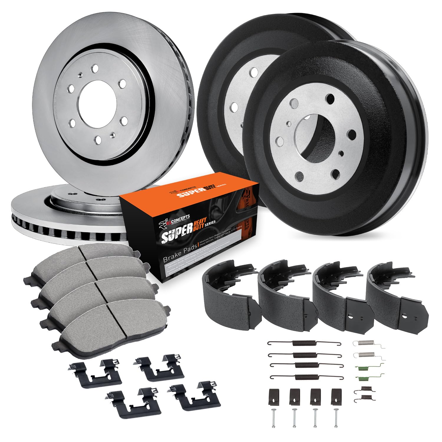 R1 Concepts Disc Brake Rotor and Drum Set with Super Duty Pads, Shoes, Adjuster, and Hardware WFXA2-40454