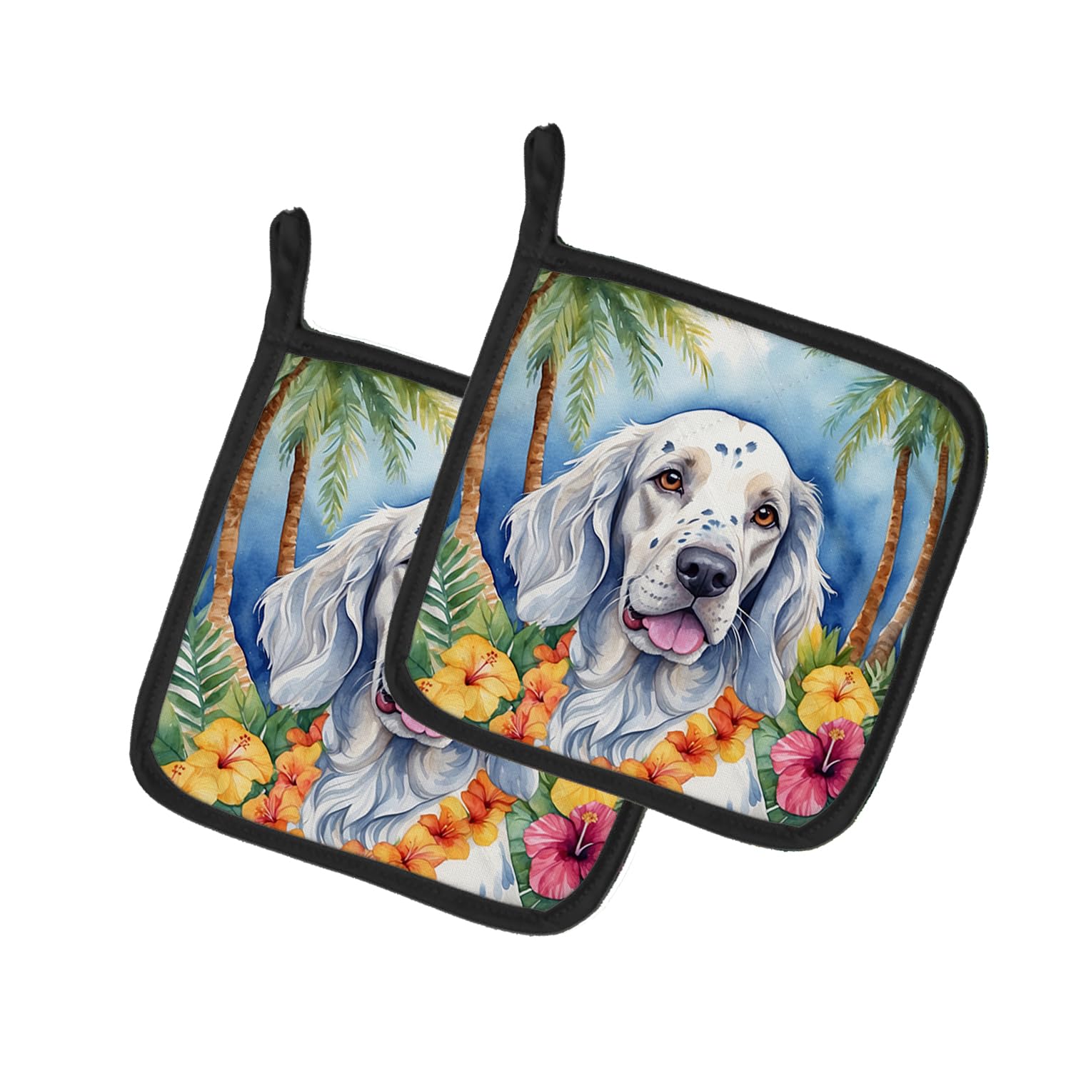 English Setter Luau Pair of Pot Holders