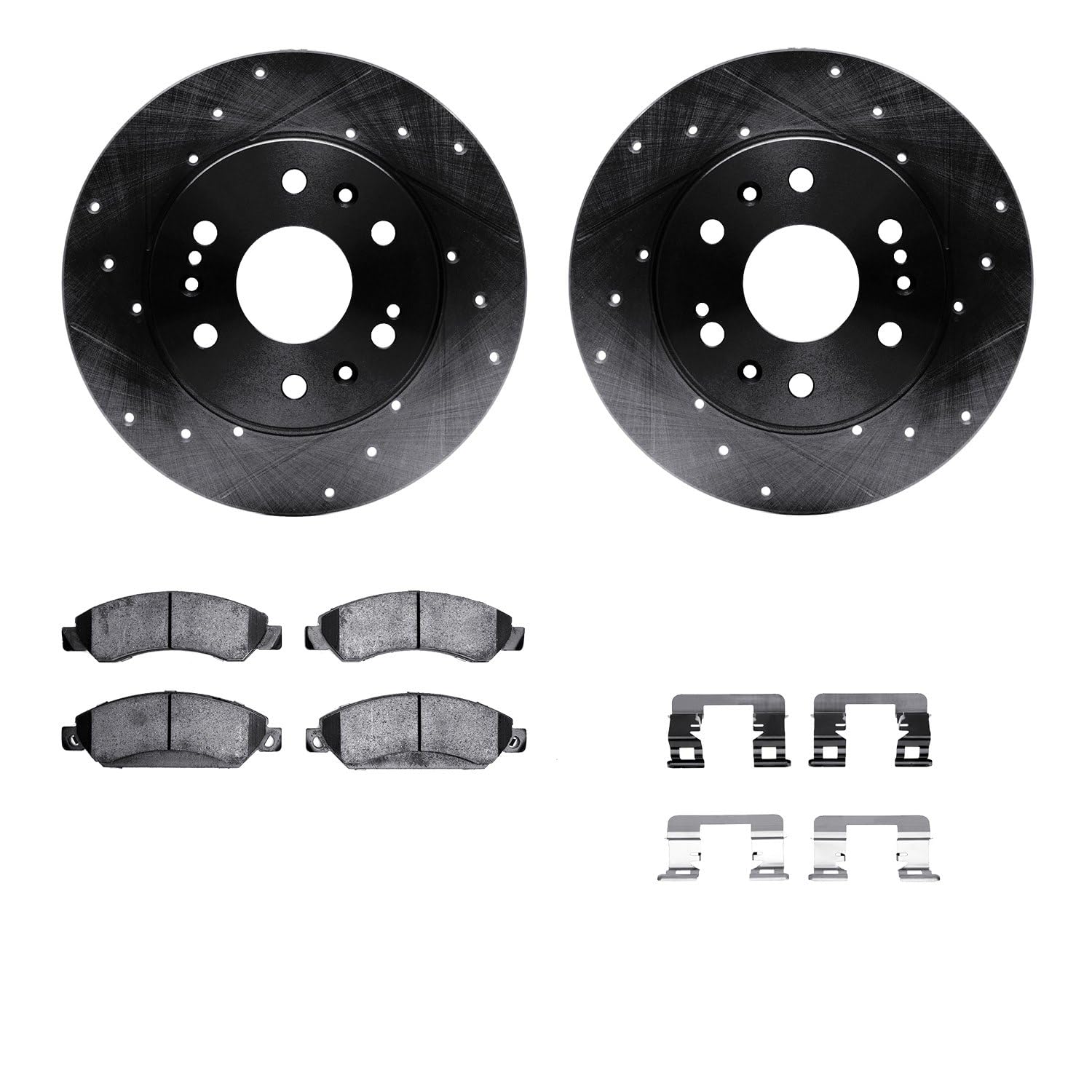 R1 Concepts Drilled and Slotted Black Disc Brake Rotor Set with Semi-Met Pads and Hardware WHYH1-48057