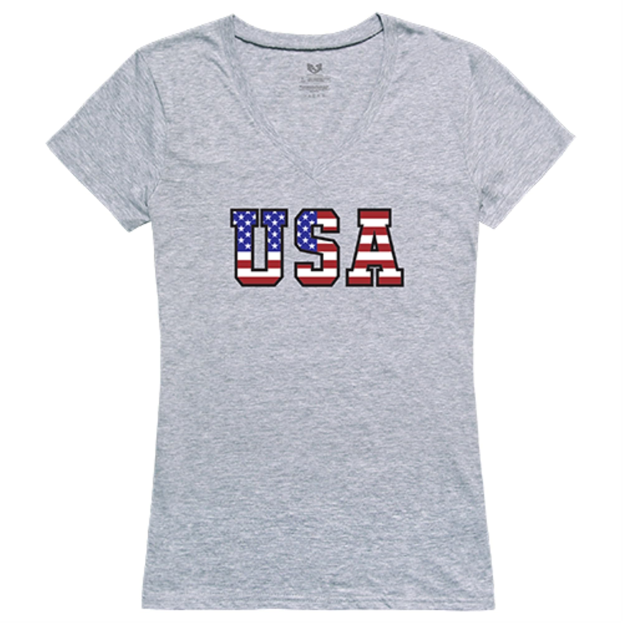 Graphic V-Neck, Flag Text 2, H.Grey, M