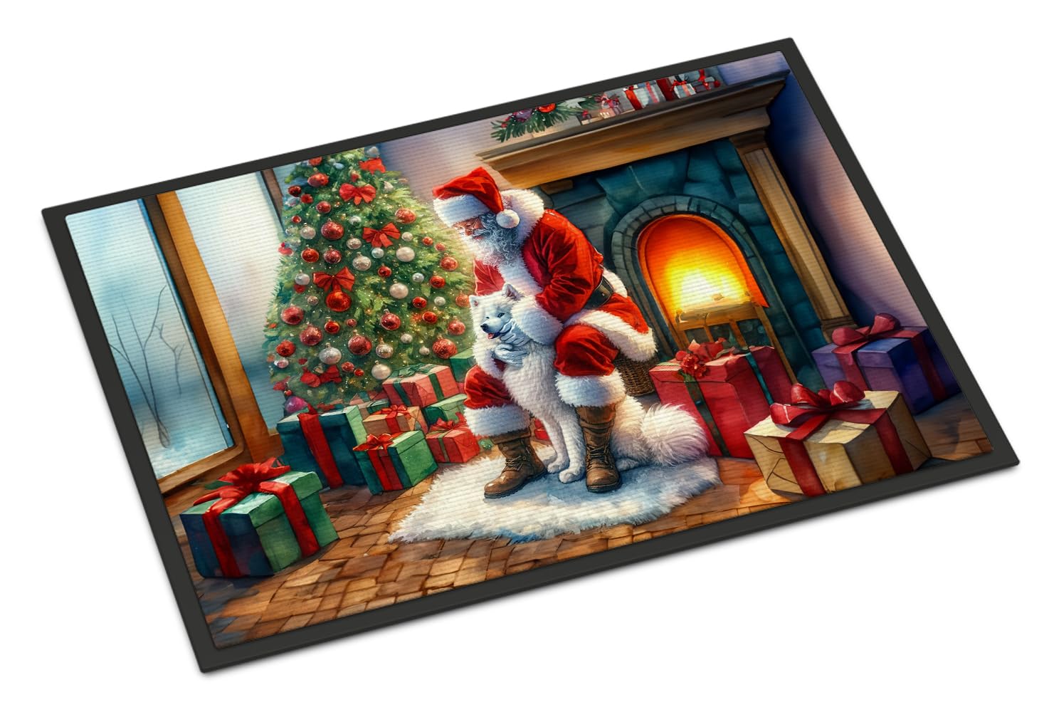 Carolines Treasures DAC4152JMAT Samoyed and Santa Claus Doormat Front Door Mat Indoor Outdoor Rugs for Entryway, Non Slip Washable Low Pile, 24H X 36W