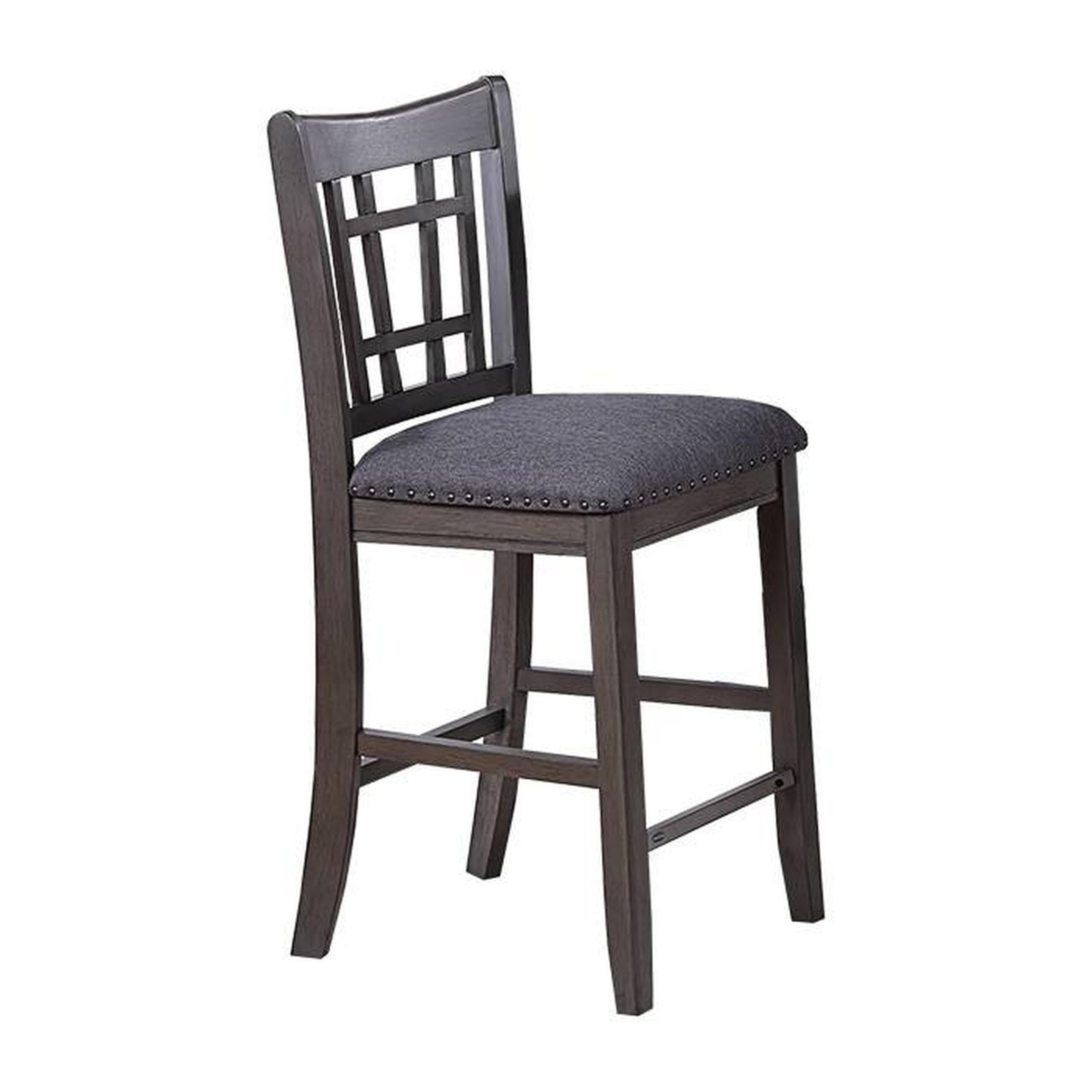 Raha Counter Stool Chair, Nailhead Trim, Open Square Back, Dark Gray