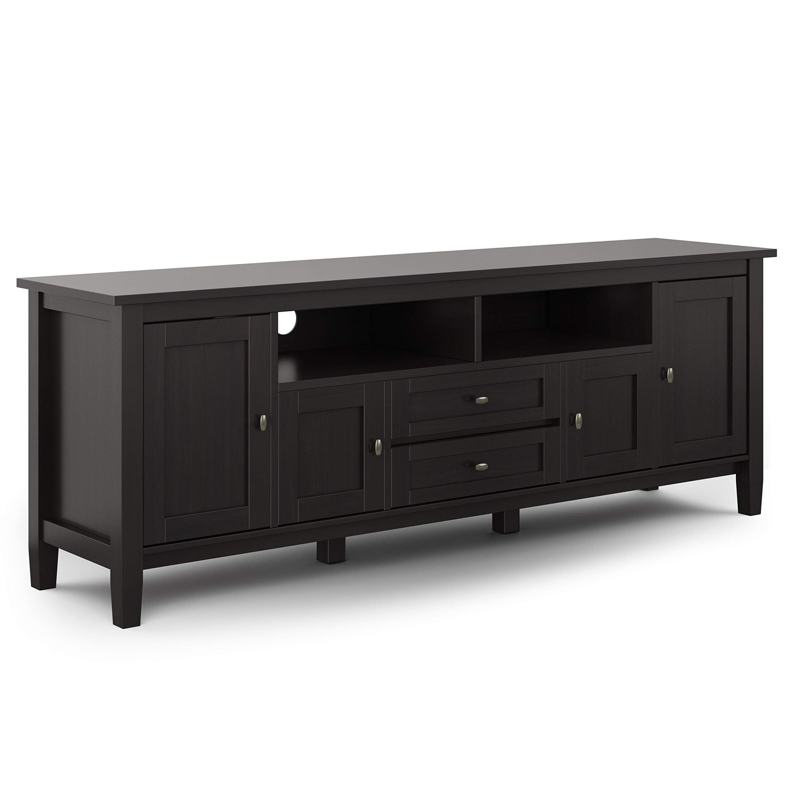 Simplihome Warm Shaker Solid Wood Universal Tv Media Stand 72 Inch Wide Transitional Living Room Entertainment Center With Stora