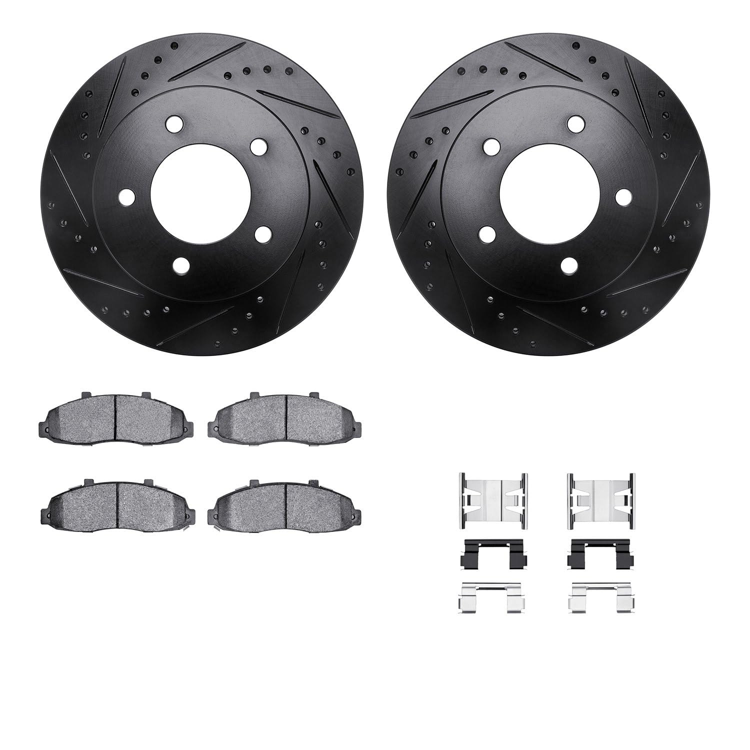 R1 Concepts Drilled and Slotted Black Disc Brake Rotor Set with Semi-Met Pads and Hardware WHYH1-54112