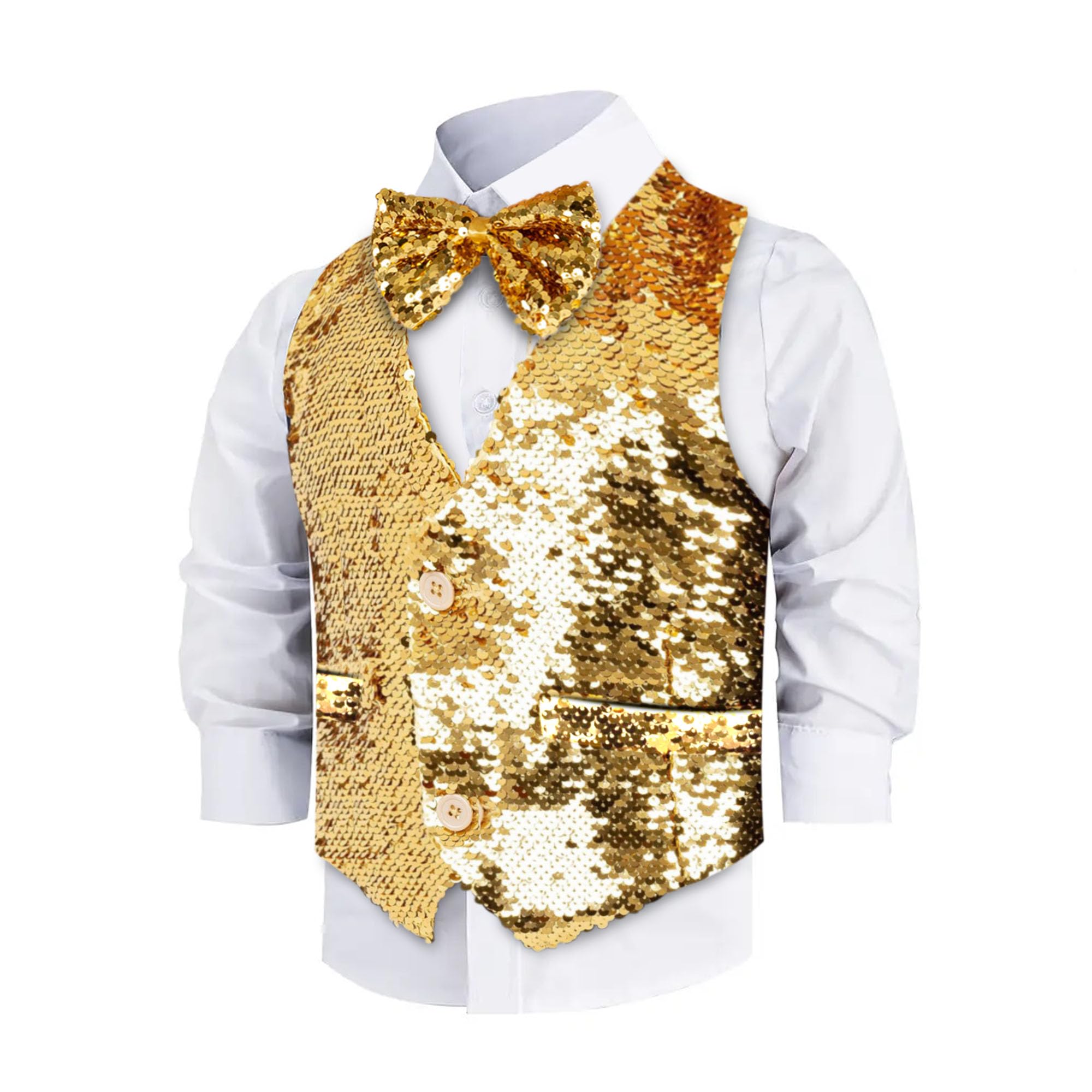 Gold Sequined Vest & Bow Tie - M (8-10)