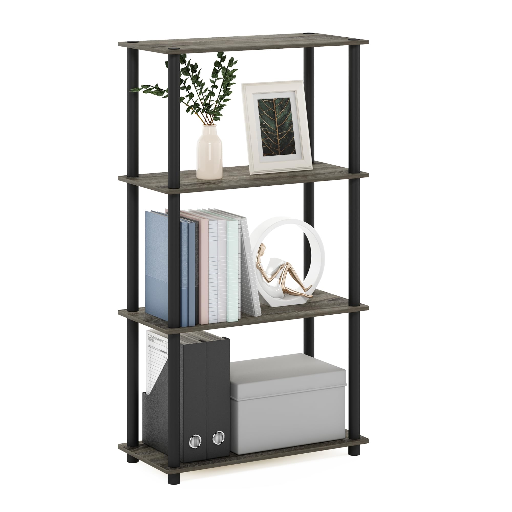 Furinno 99557GYW/BK Turn-N-Tube 4-Tier Multipurpose Shelf Display Rack, French Oak Grey/Black