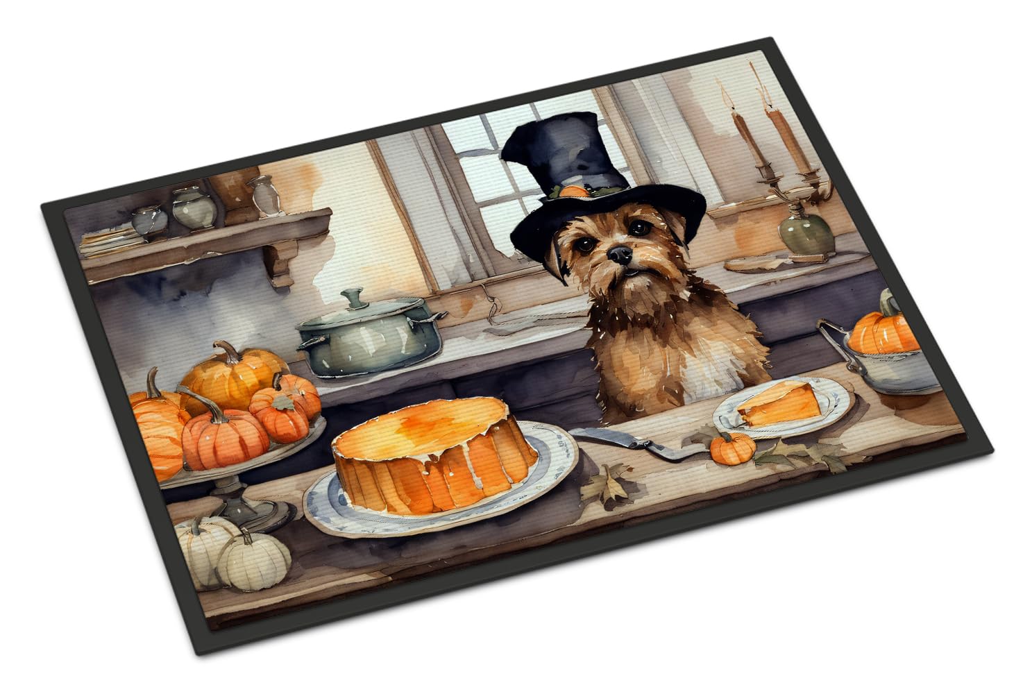 Carolines Treasures DAC1745MAT Border Terrier Fall Kitchen Pumpkins Doormat 18x27 Front Door Mat Indoor Outdoor Rugs for Entryway, Non Slip Washable Low Pile, 18H X 27W