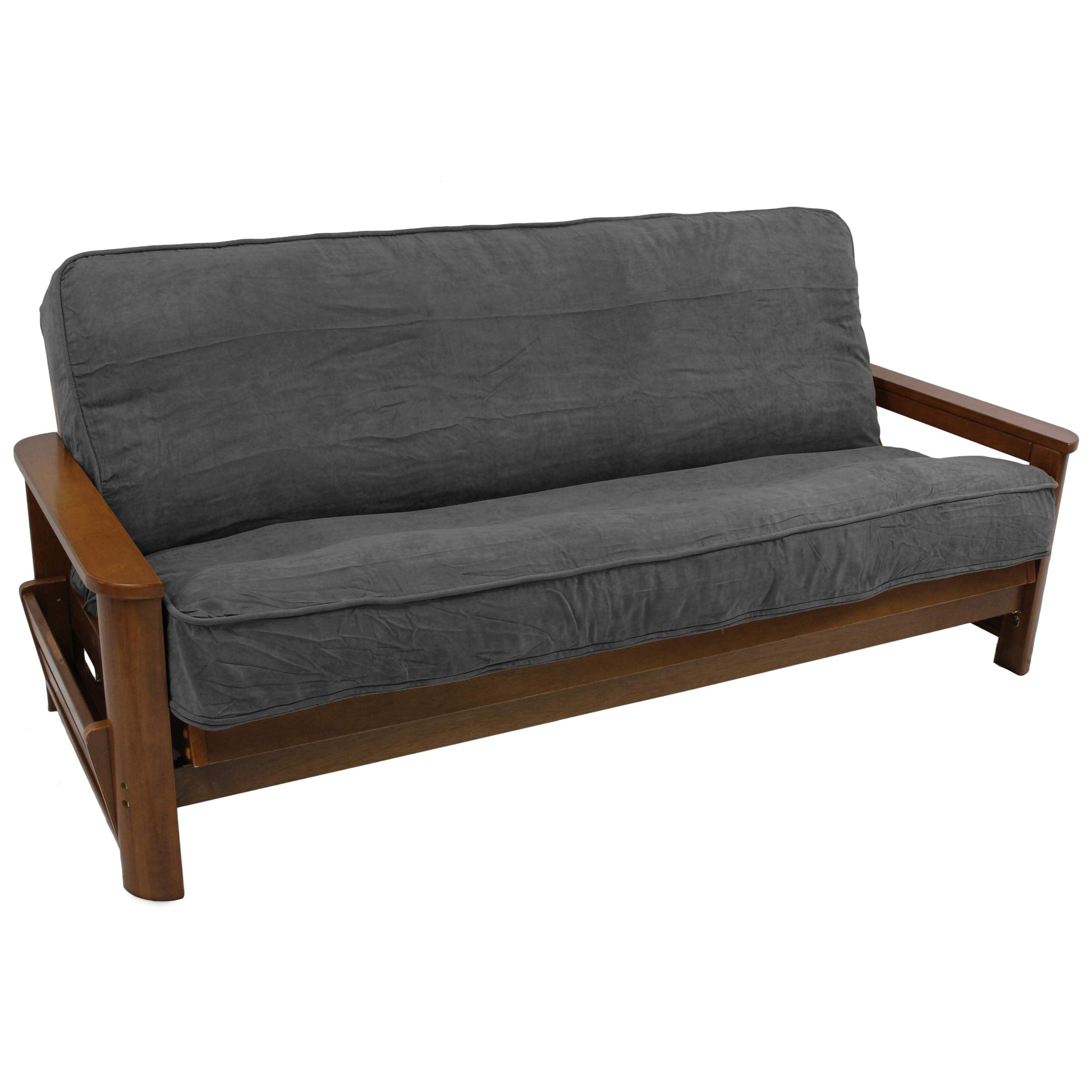 Solid Microsuede Double Corded 8 to 9-inch Full Futon Cover - Steel Grey