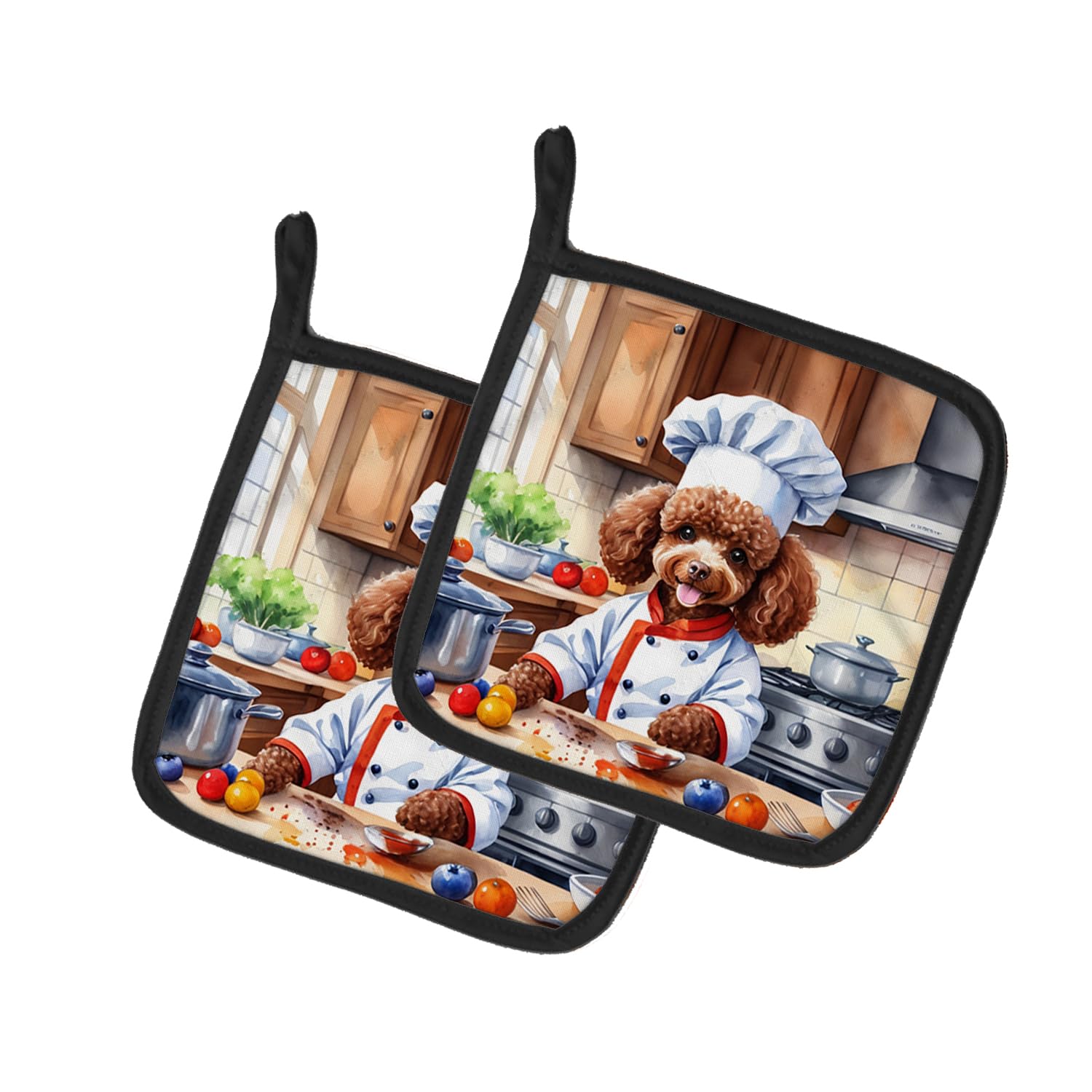 Chocolate Poodle The Chef Pair of Pot Holders