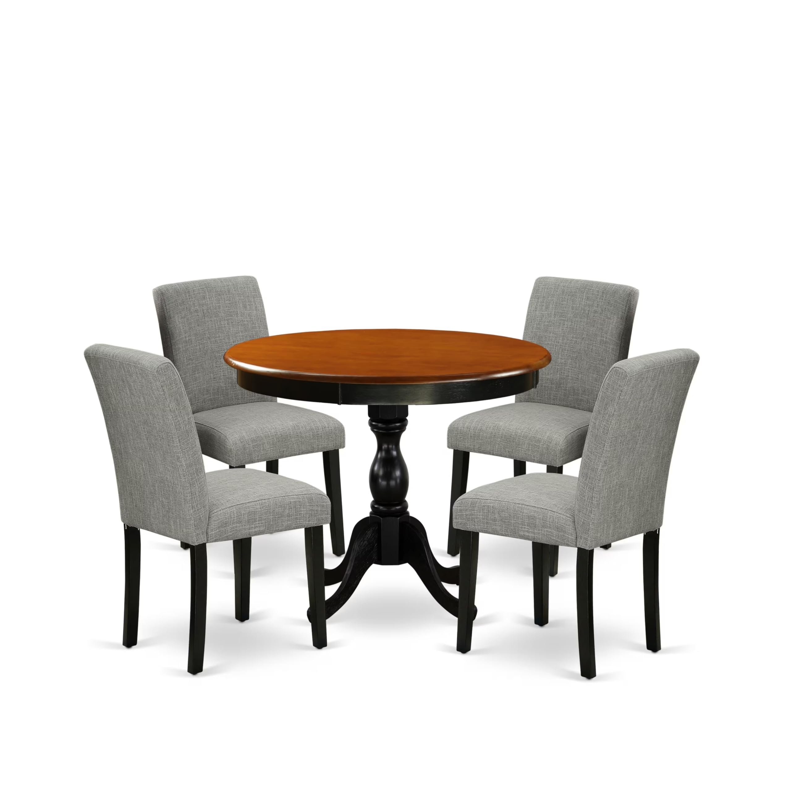 East West Furniture AMAB5-BCH-06 5-Piece Wood Dining Set Includes a Mid Century Dining Table and 4 Shitake Linen Fabric Parson Chairs with High Back - Black Finish