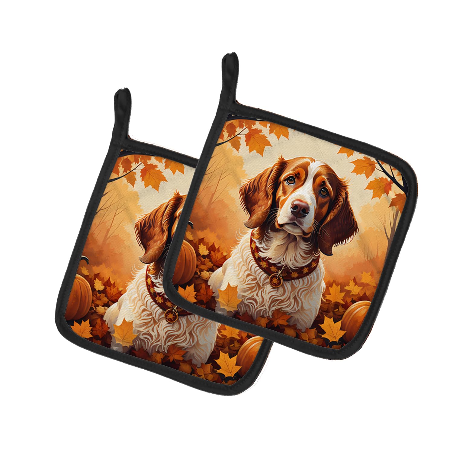 Brittany Spaniel Fall Pair of Pot Holders