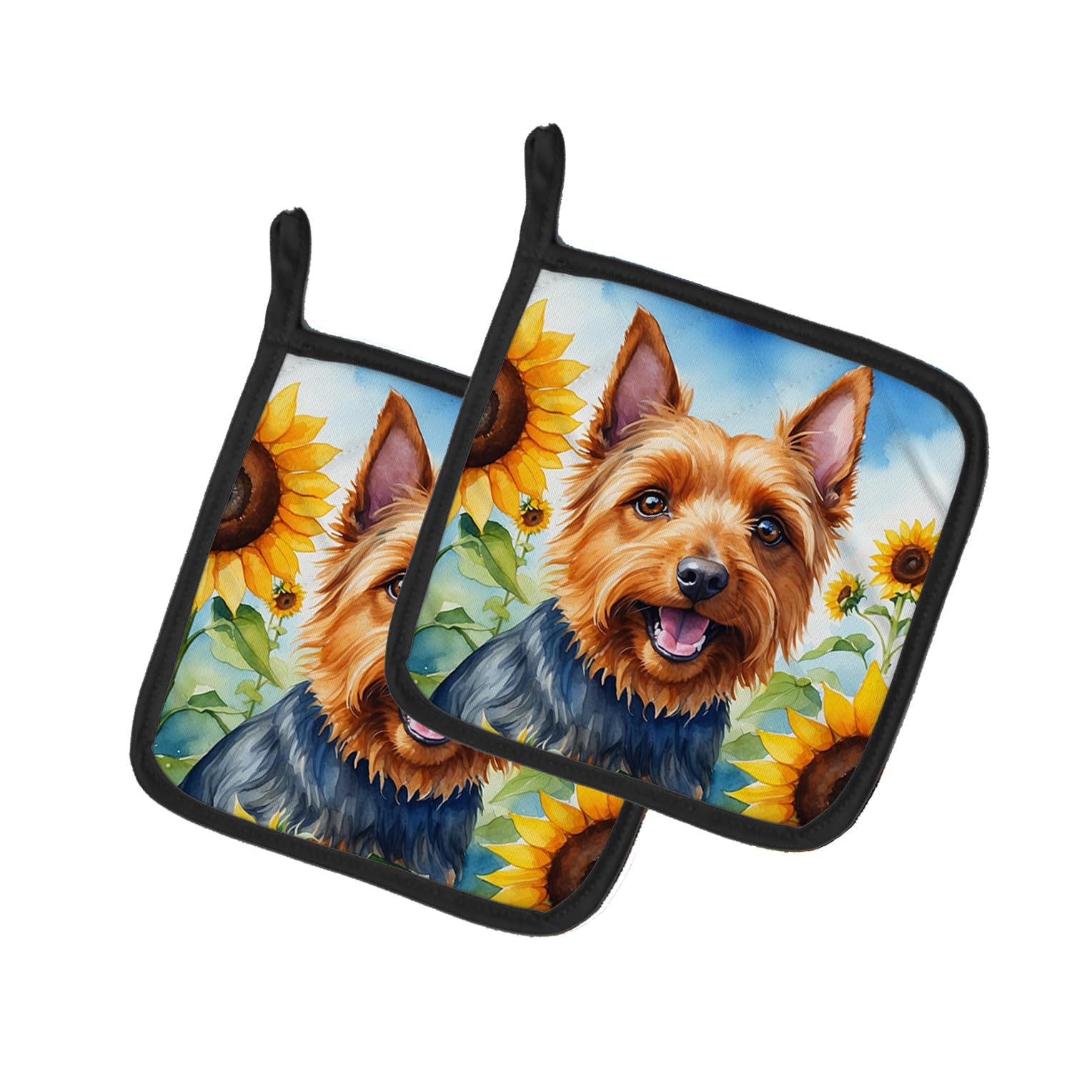 Australian Terrier in Sunflowers Pair of Pot Holders