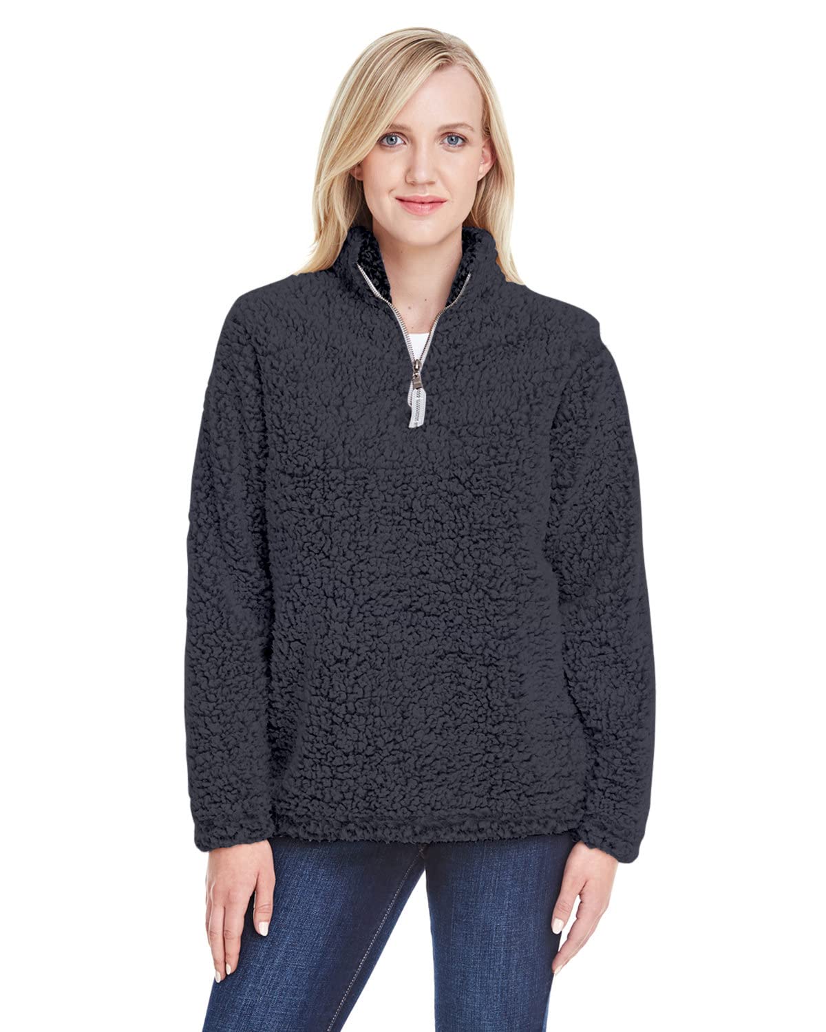 J. America Womens Epic Sherpa Quarter-Zip Pullover - Black, XL