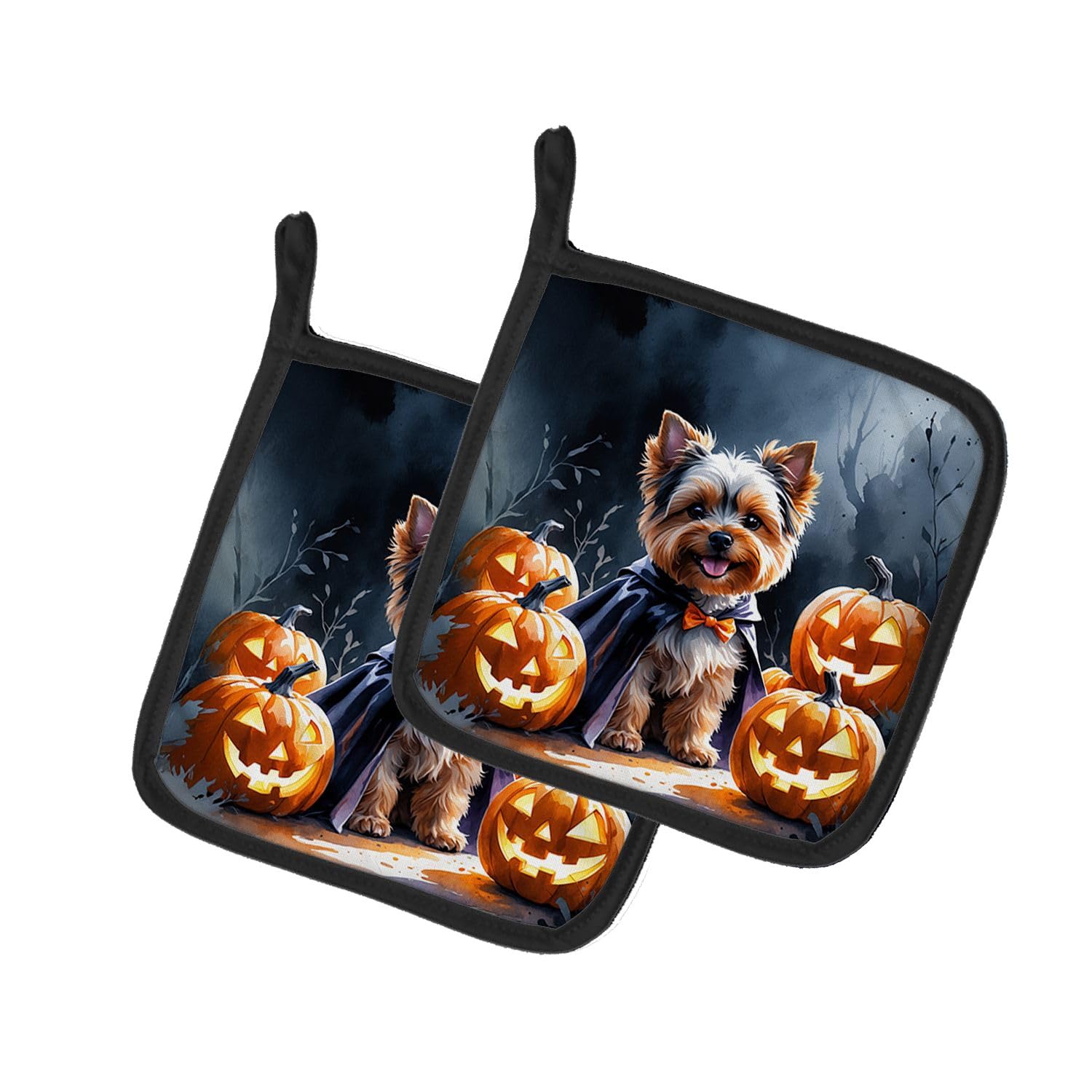 Carolines Treasures Yorkshire Terrier Puppy Halloween Pair of Pot Holders Kitchen Heat Resistant Pot Holders Sets Oven Hot Pads for Cooking Baking BBQ, 7 1/2 x 7 1/2