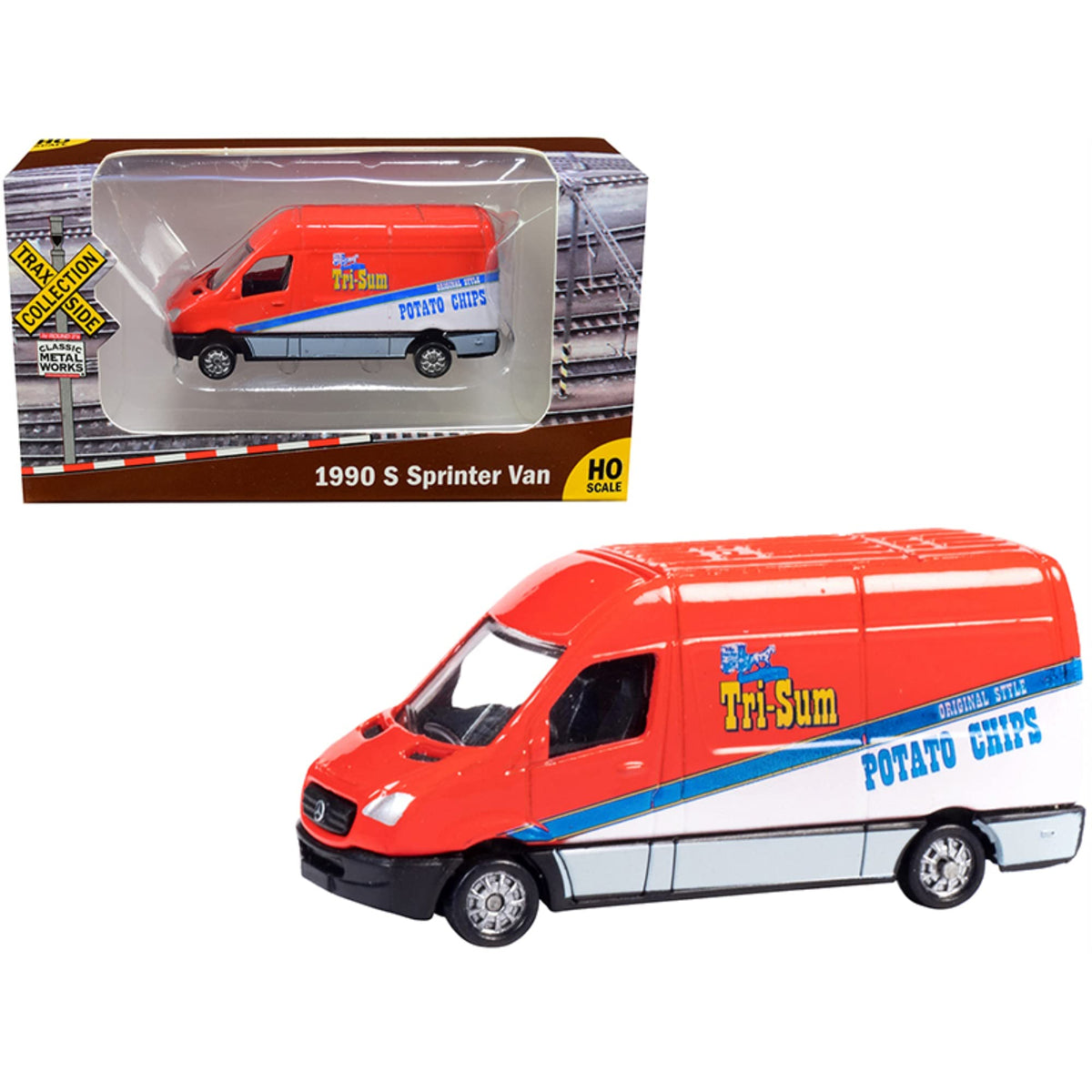 1990 Mercedes Benz Sprinter Van Red And White Tri-Sum Potato Chips Traxside Collection 1/87 (Ho) Scale Diecast Model By Classic 