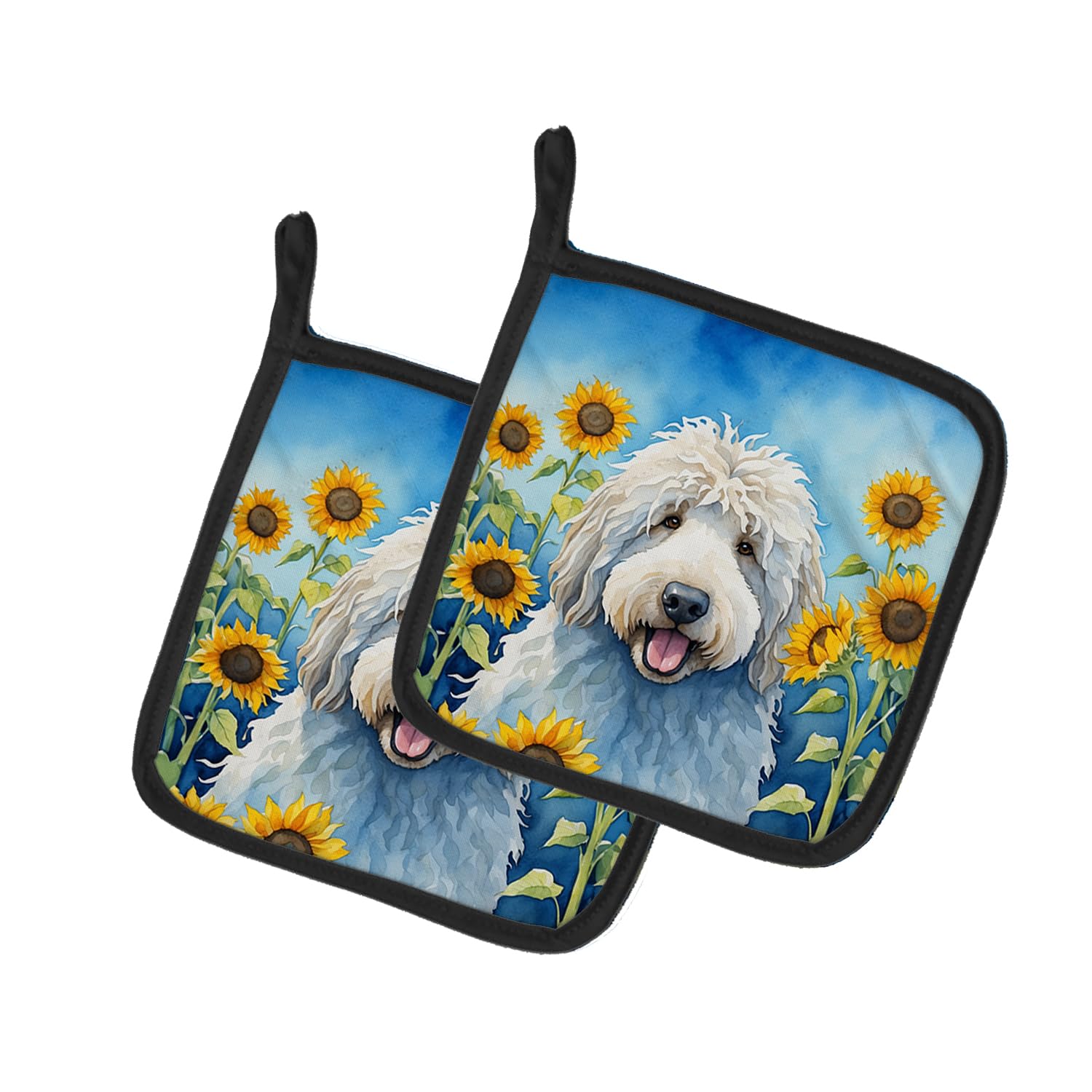 Komondor in Sunflowers Pair of Pot Holders